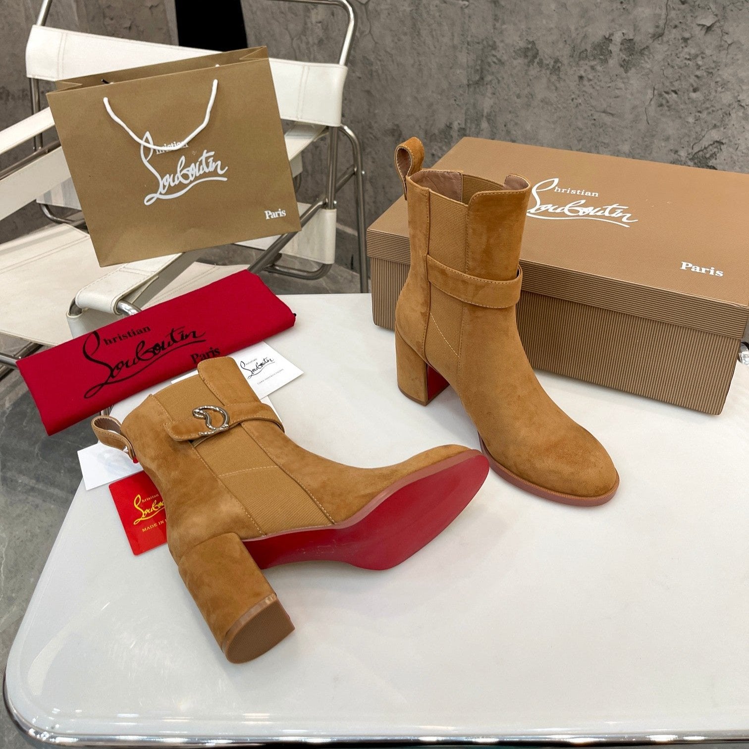 Christi** Loubout** new leather thick-heeled thick-soled boots VIP1:1