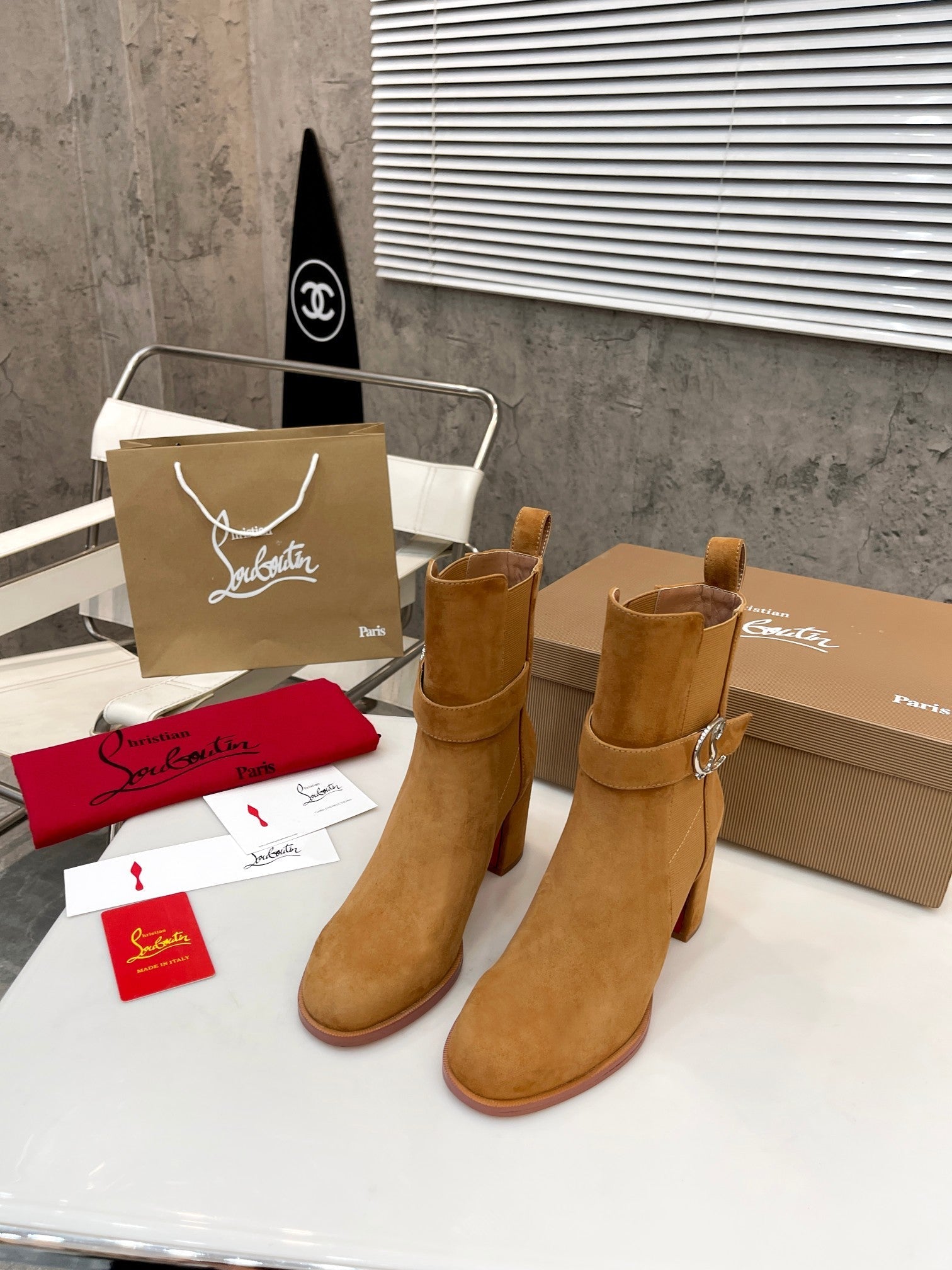 Christi** Loubout** new leather thick-heeled thick-soled boots VIP1:1