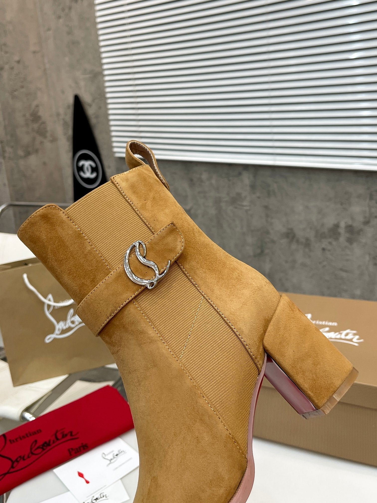 Christi** Loubout** new leather thick-heeled thick-soled boots VIP1:1