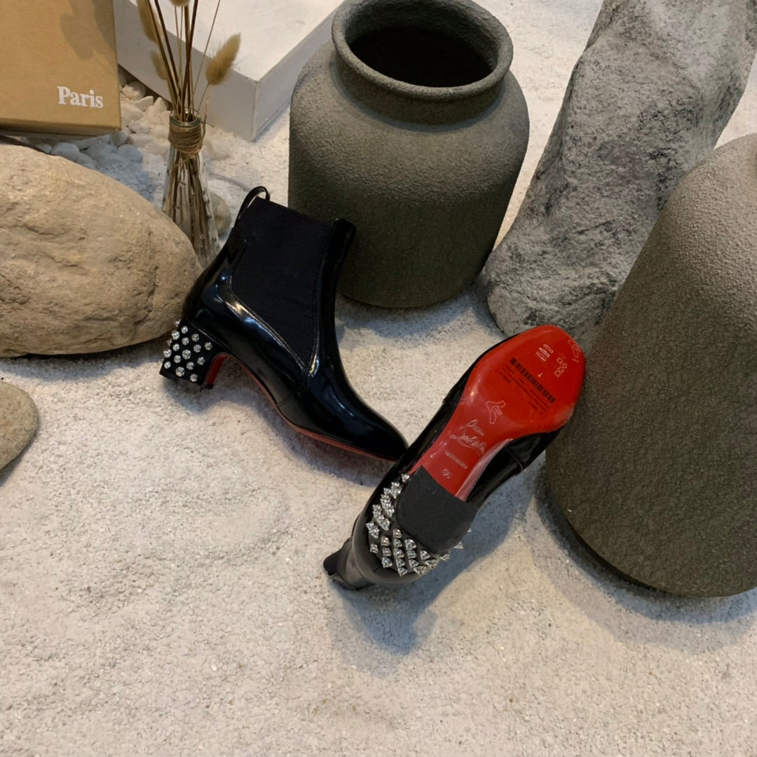 Christi** Loubout** New Square Heel Rivet Chelsea Ankle Boots VIP1:1