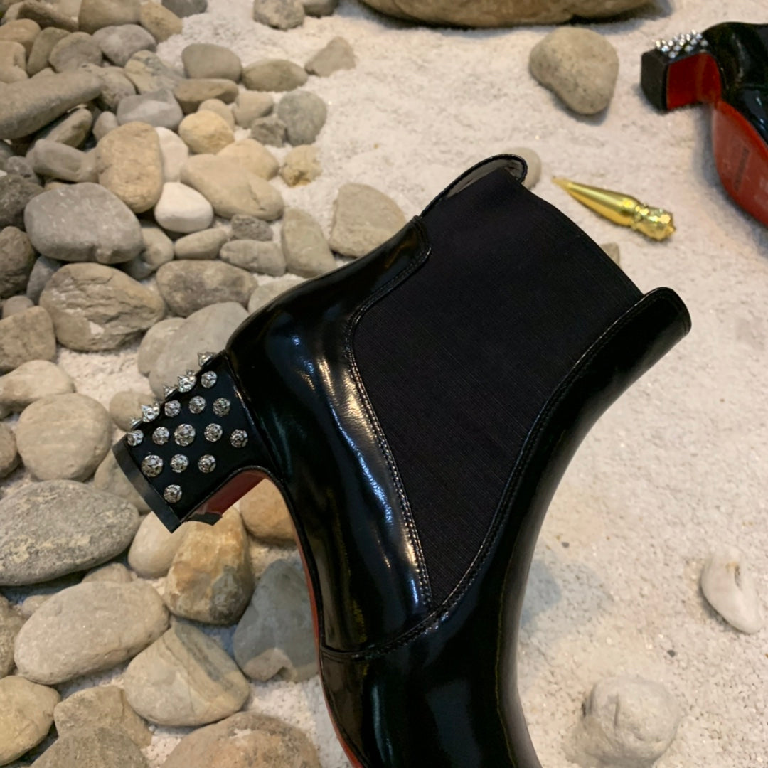 Christi** Loubout** New Square Heel Rivet Chelsea Ankle Boots VIP1:1