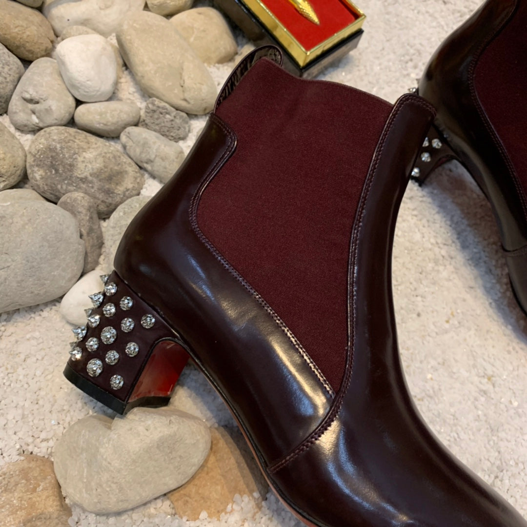 Christi** Loubout** New Square Heel Rivet Chelsea Ankle Boots VIP1:1