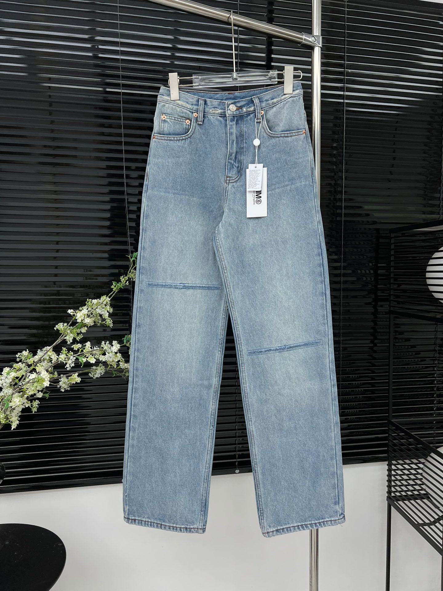 Mm6 ripped asymmetric straight pants