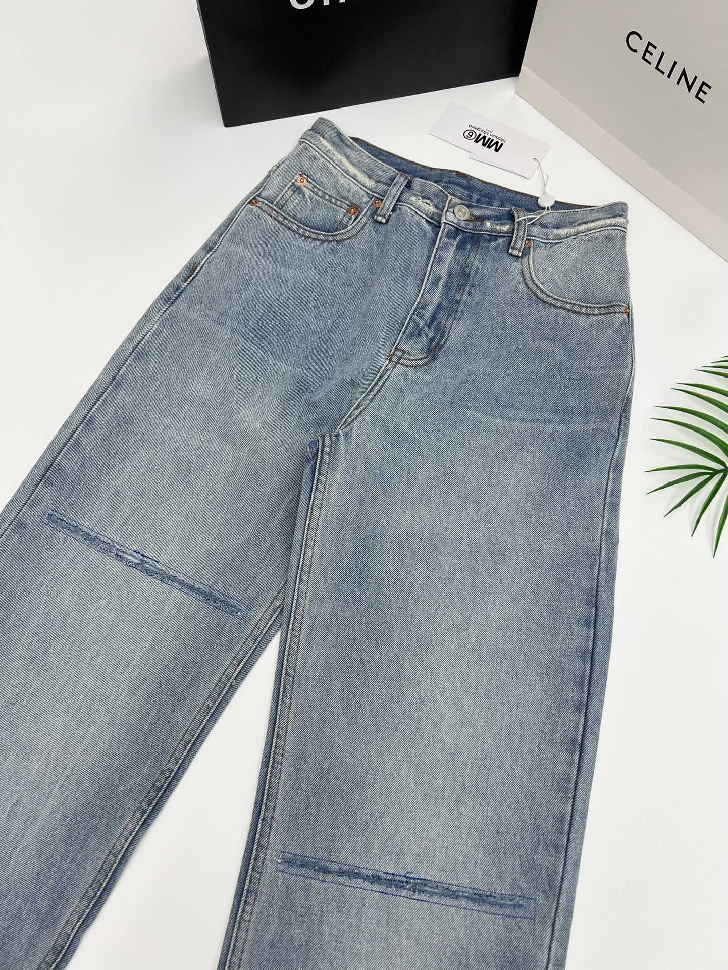 Mm6 ripped asymmetric straight pants