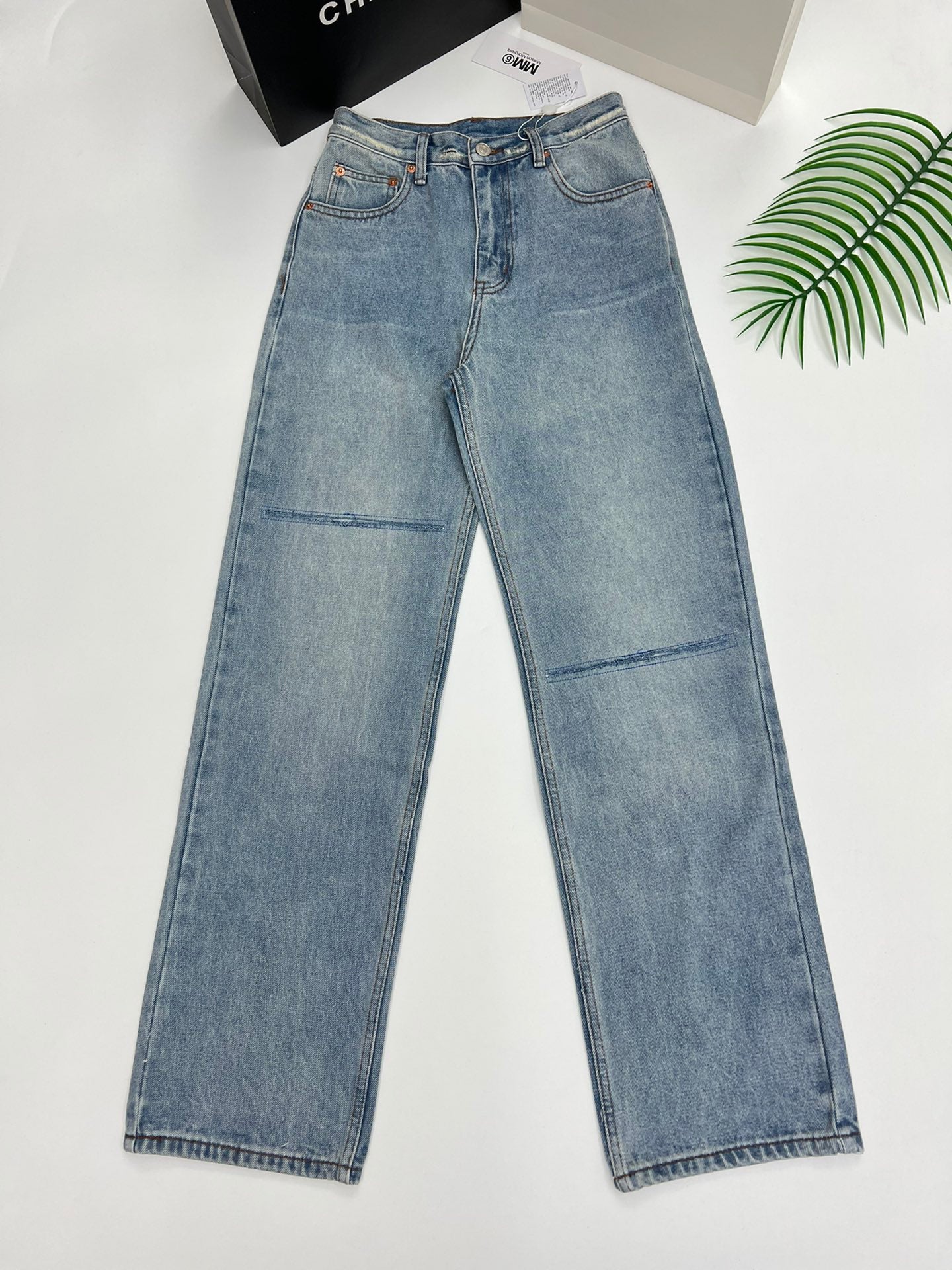 Mm6 ripped asymmetric straight pants