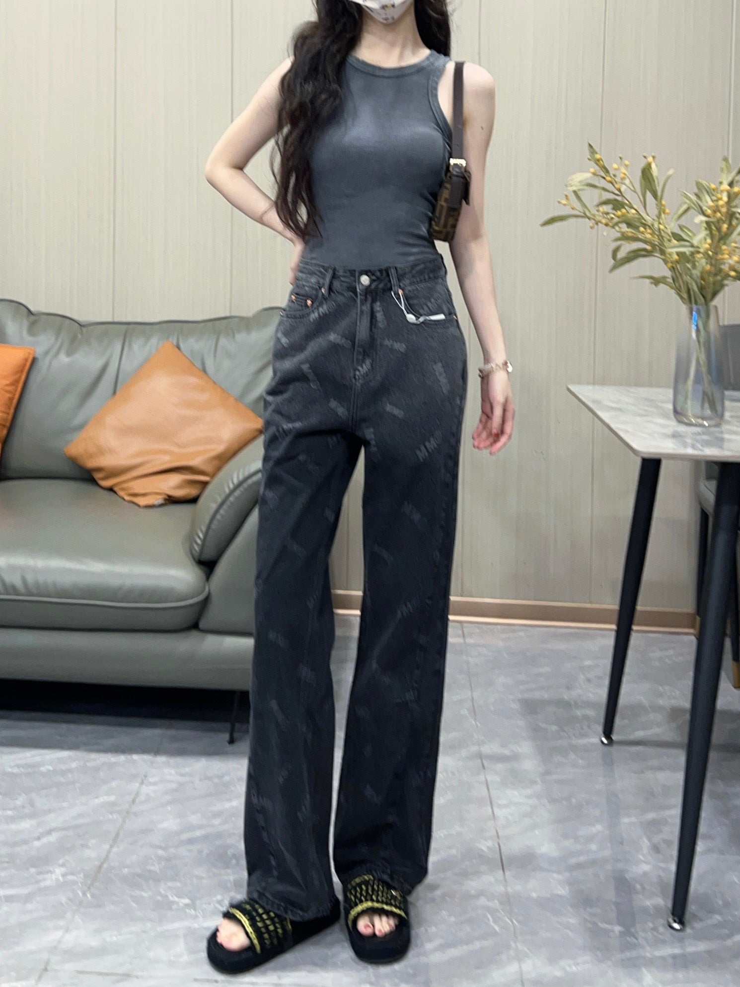 MM6 front and back gradient full print trousers