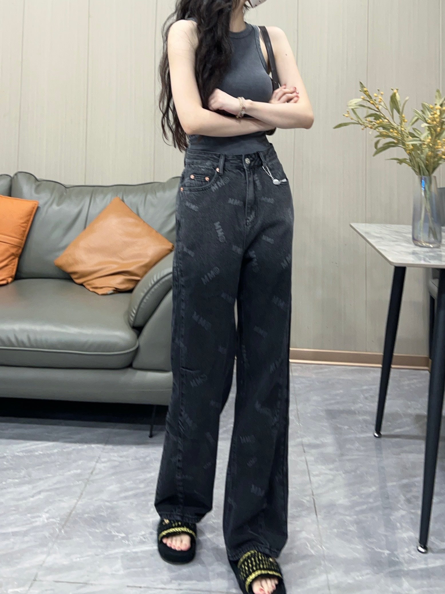 MM6 front and back gradient full print trousers