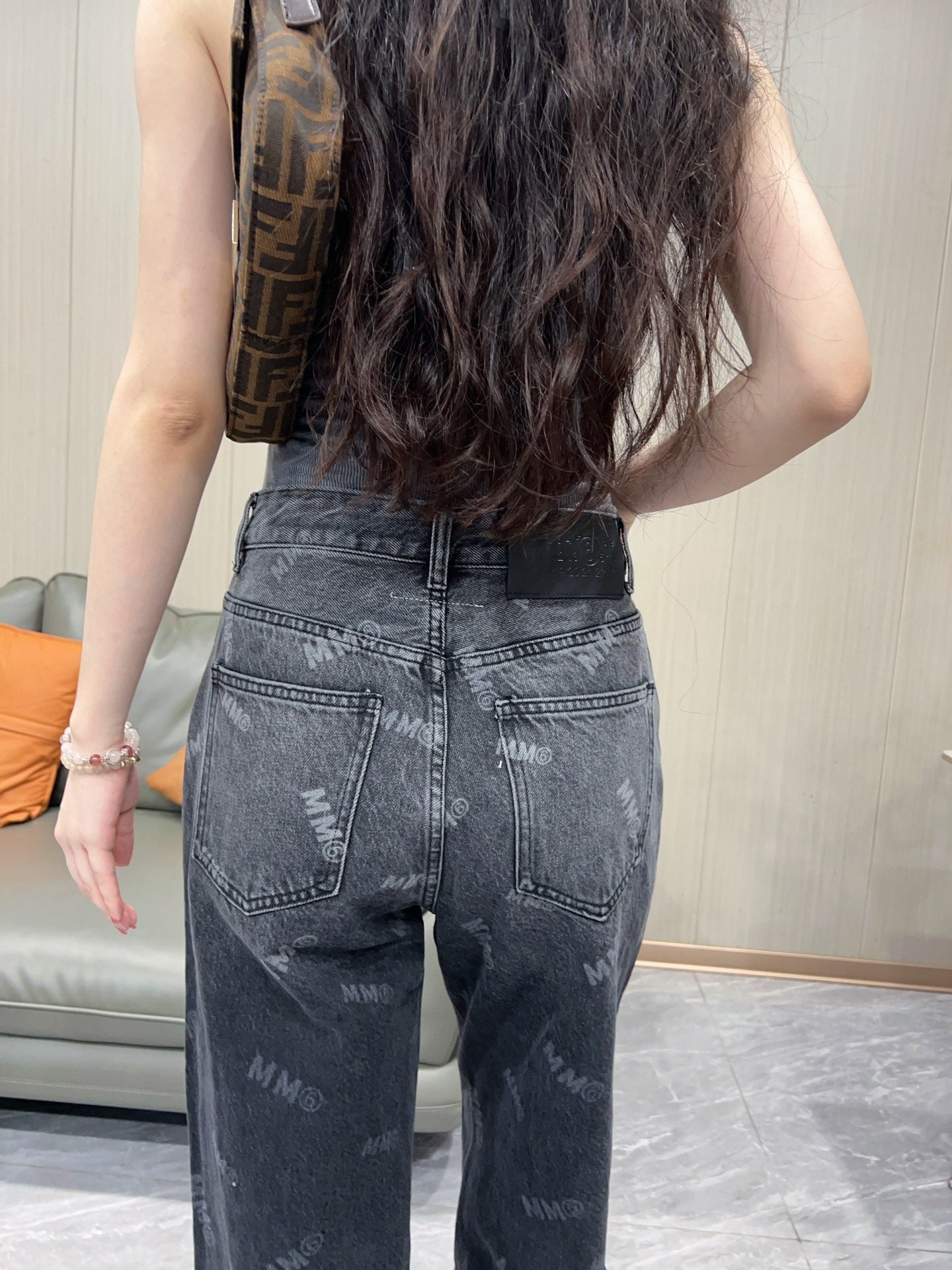 MM6 front and back gradient full print trousers