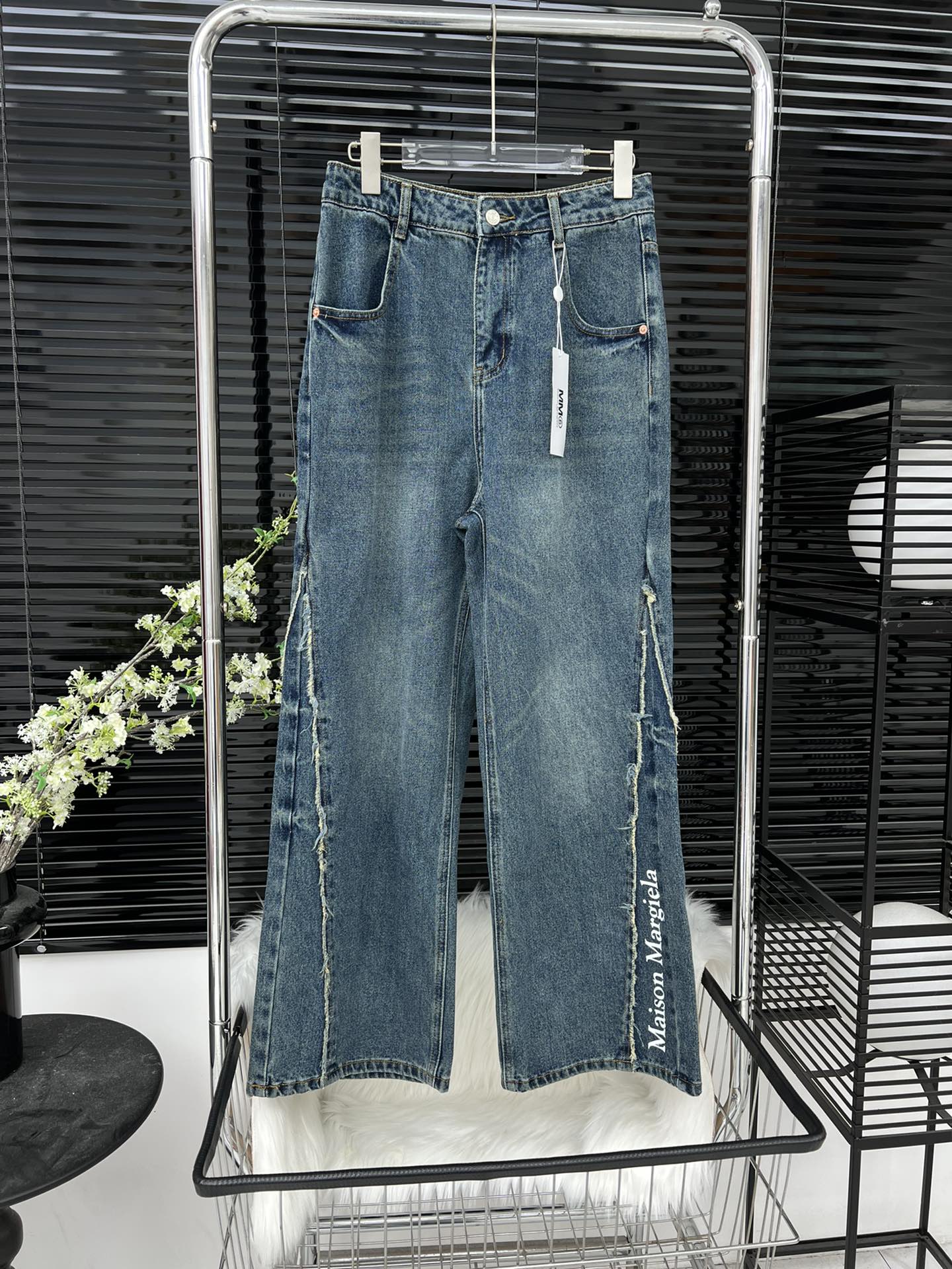 Mm6 retro trouser leg print letter high waist wide leg pants