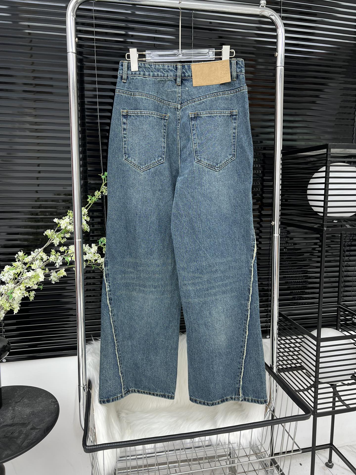 Mm6 retro trouser leg print letter high waist wide leg pants