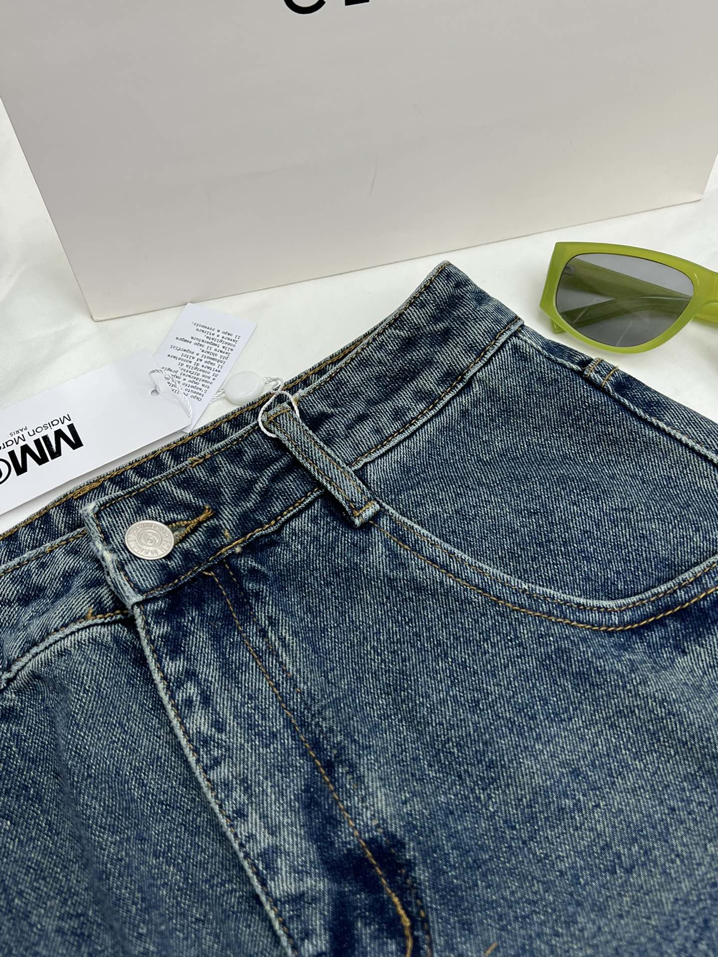 Mm6 retro trouser leg print letter high waist wide leg pants