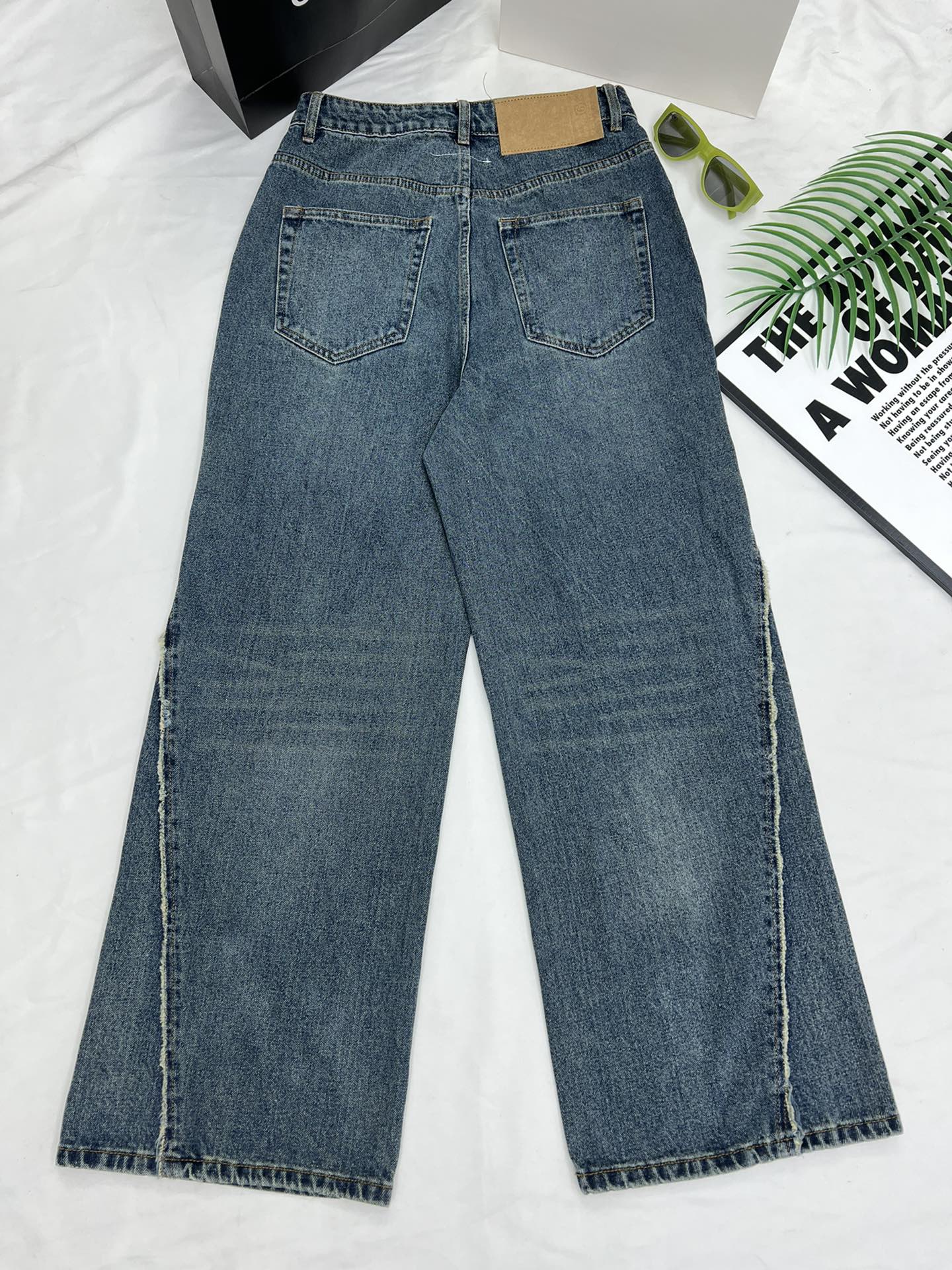 Mm6 retro trouser leg print letter high waist wide leg pants