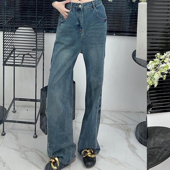 Mm6 retro trouser leg print letter high waist wide leg pants