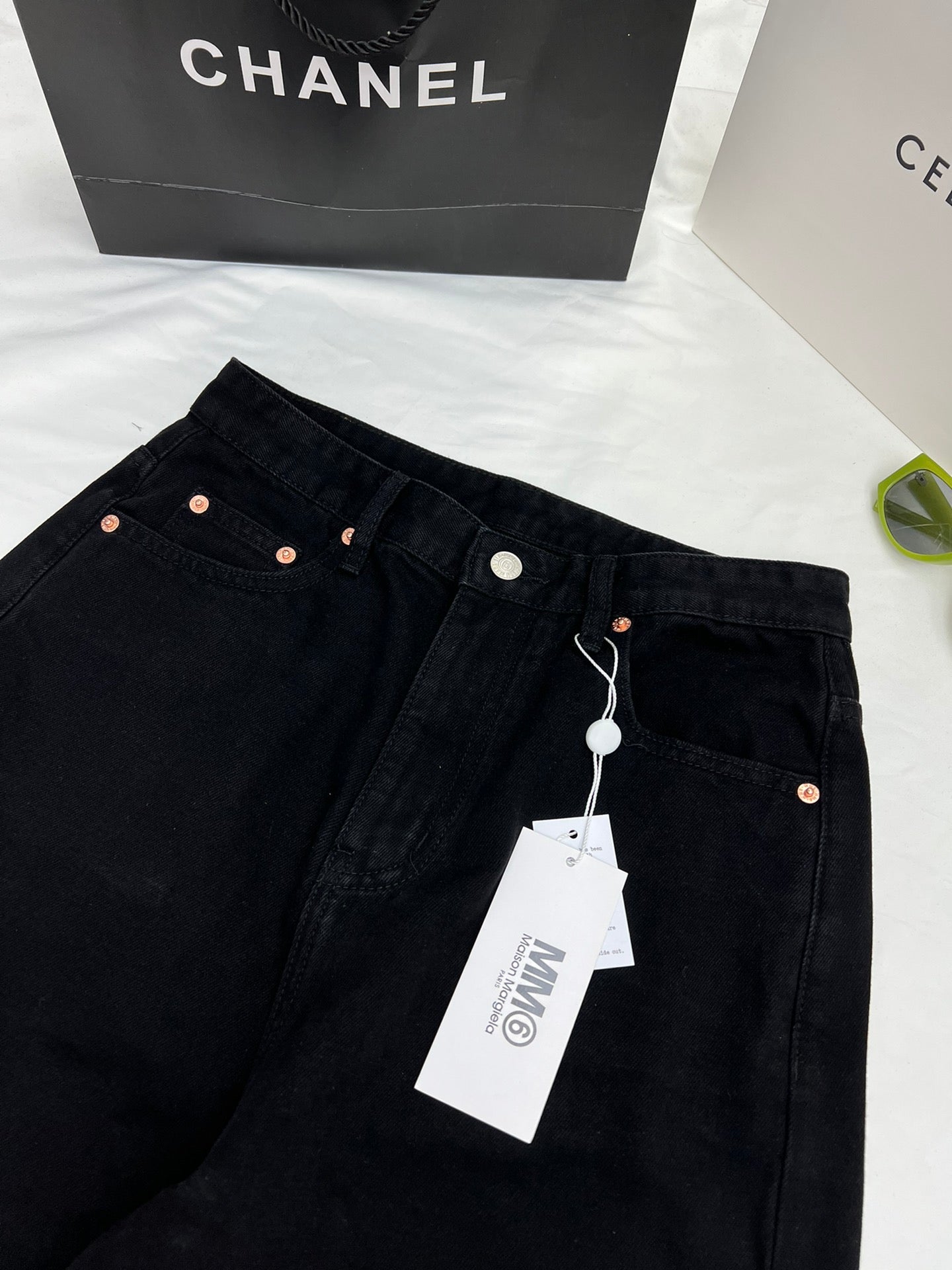 MM6 side printed letter patchwork trousers