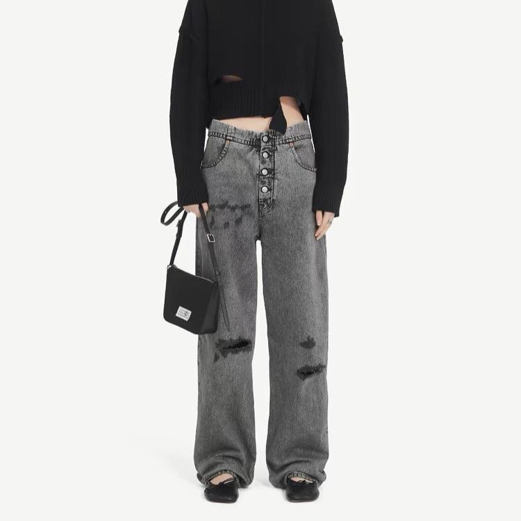 MM6 buttoned distressed denim trousers