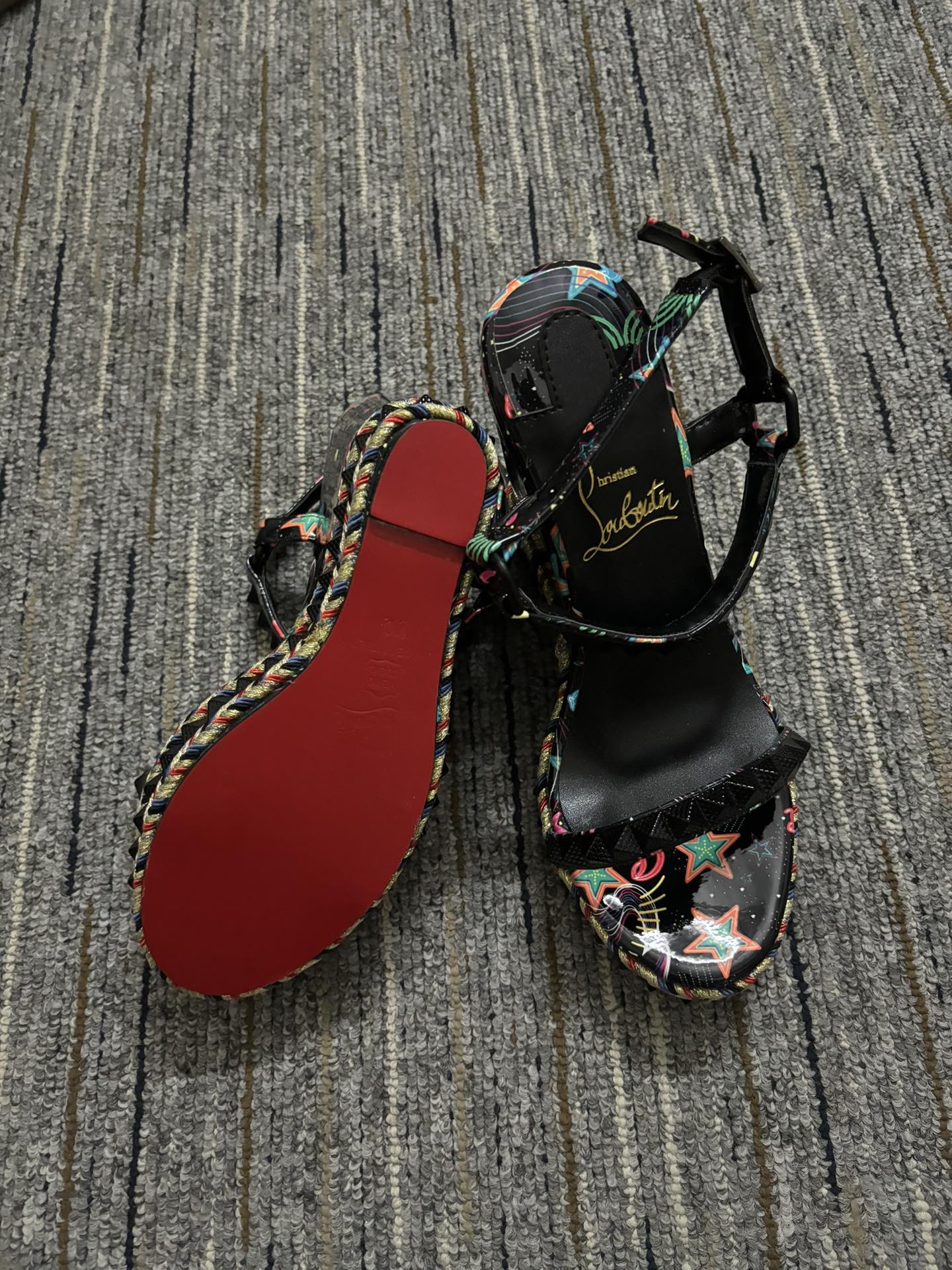 Christia** Loubout** new black star high platform shoes