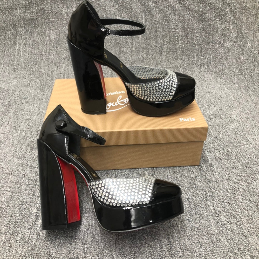 Christia** Loubout** new red-bottomed rhinestone high heels