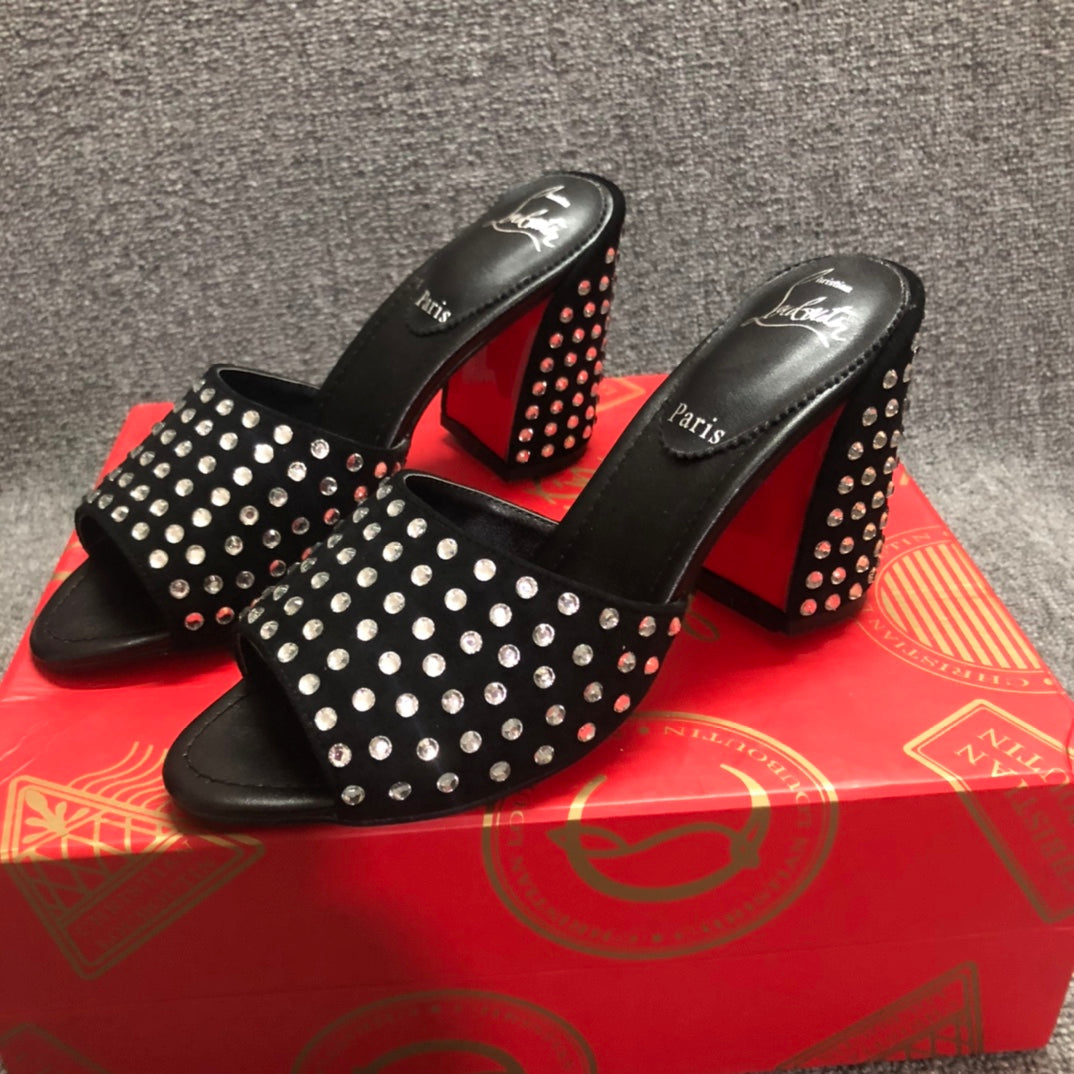 Christia** Loubout** new red bottom shoes high heels rhinestone sandals