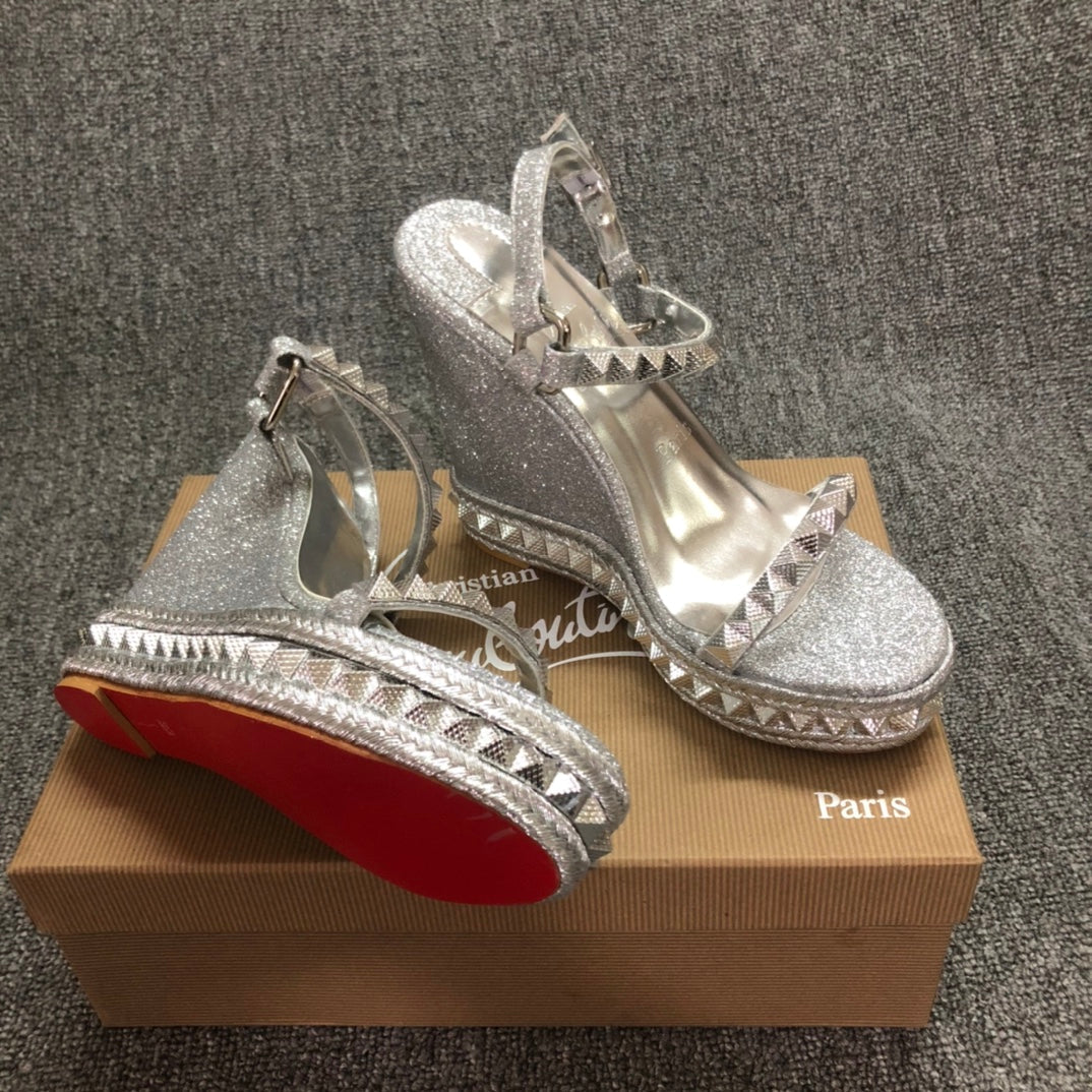 Christia** Loubout** Silver New Red Bottom High Heels
