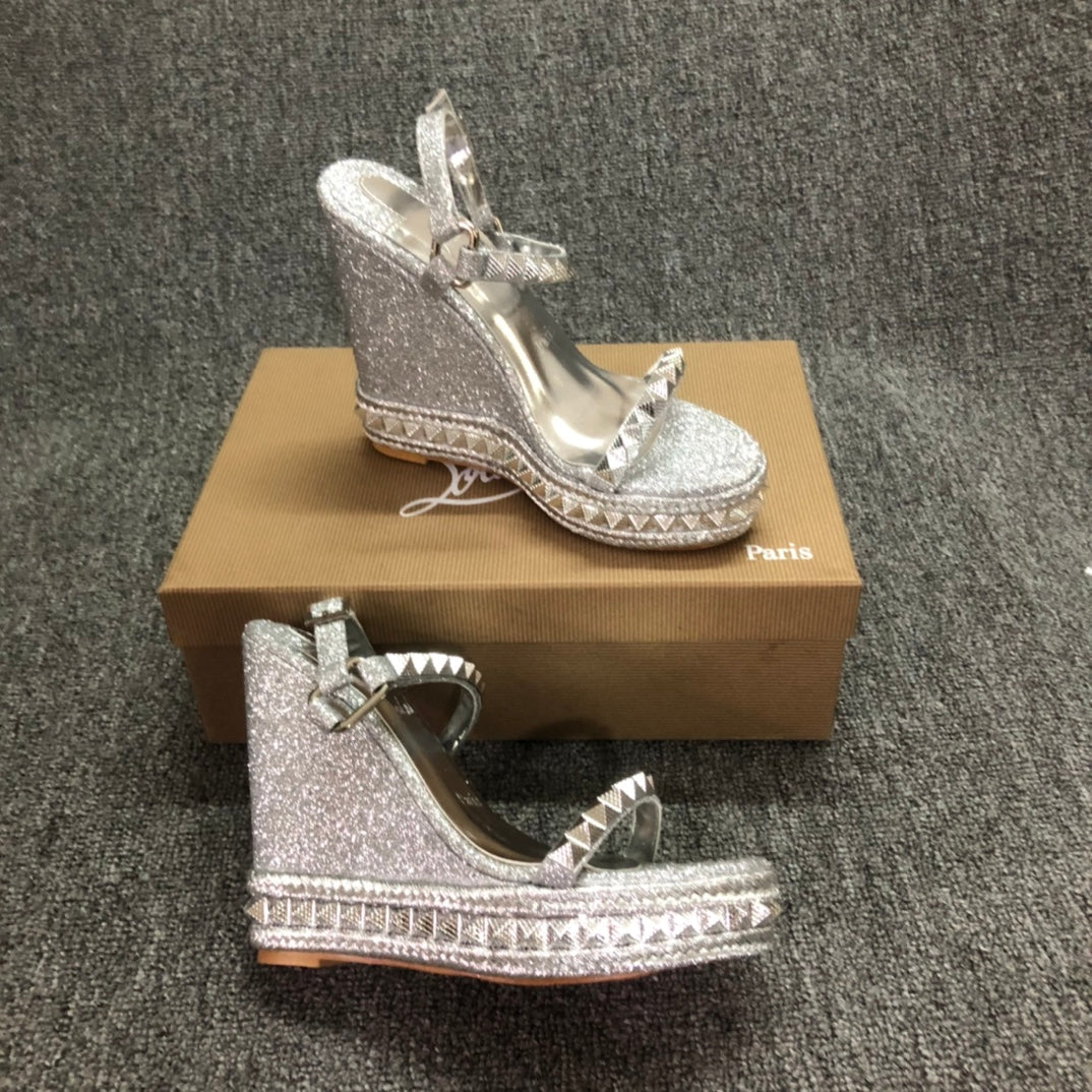 Christia** Loubout** Silver New Red Bottom High Heels