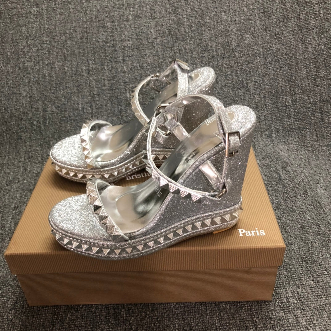 Christia** Loubout** Silver New Red Bottom High Heels