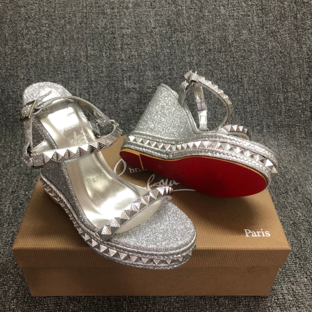 Christia** Loubout** Silver New Red Bottom High Heels