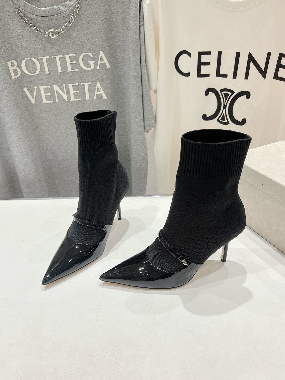 JIMMY CH** VIP1:1Early Autumn new simple pointed elastic high heel boots short boots