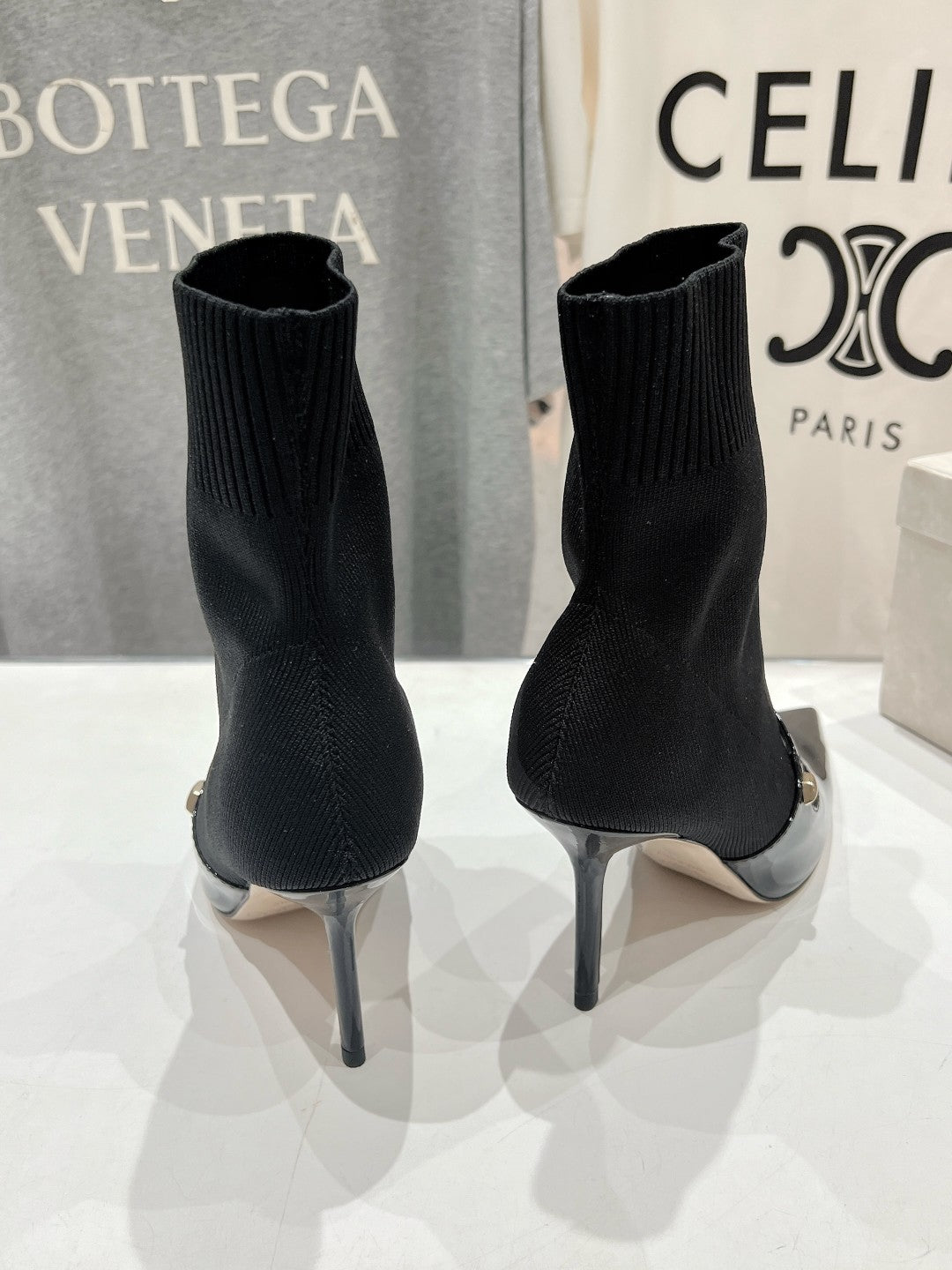 JIMMY CH** VIP1:1Early Autumn new simple pointed elastic high heel boots short boots