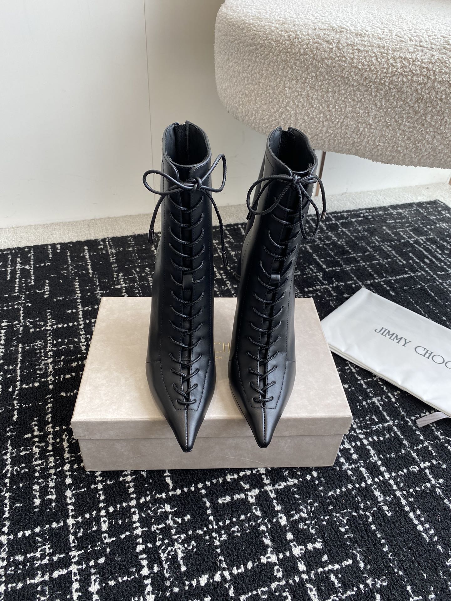 JIMMY CH**VIP1:1 Early Autumn new simple pointed calfskin high-heeled ankle boots