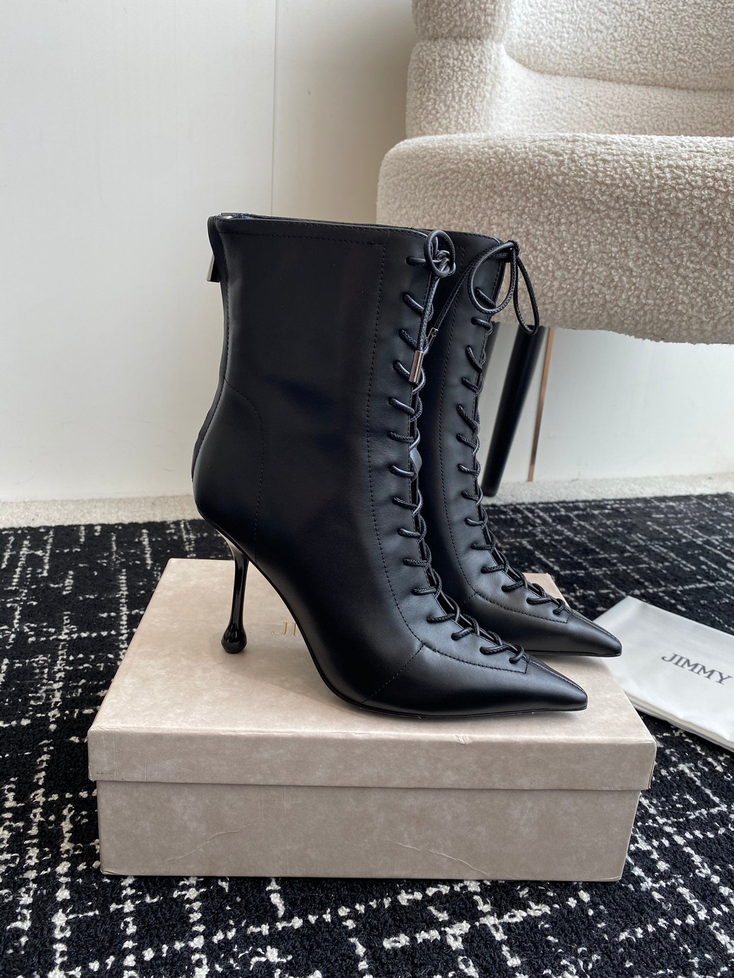 JIMMY CH**VIP1:1 Early Autumn new simple pointed calfskin high-heeled ankle boots