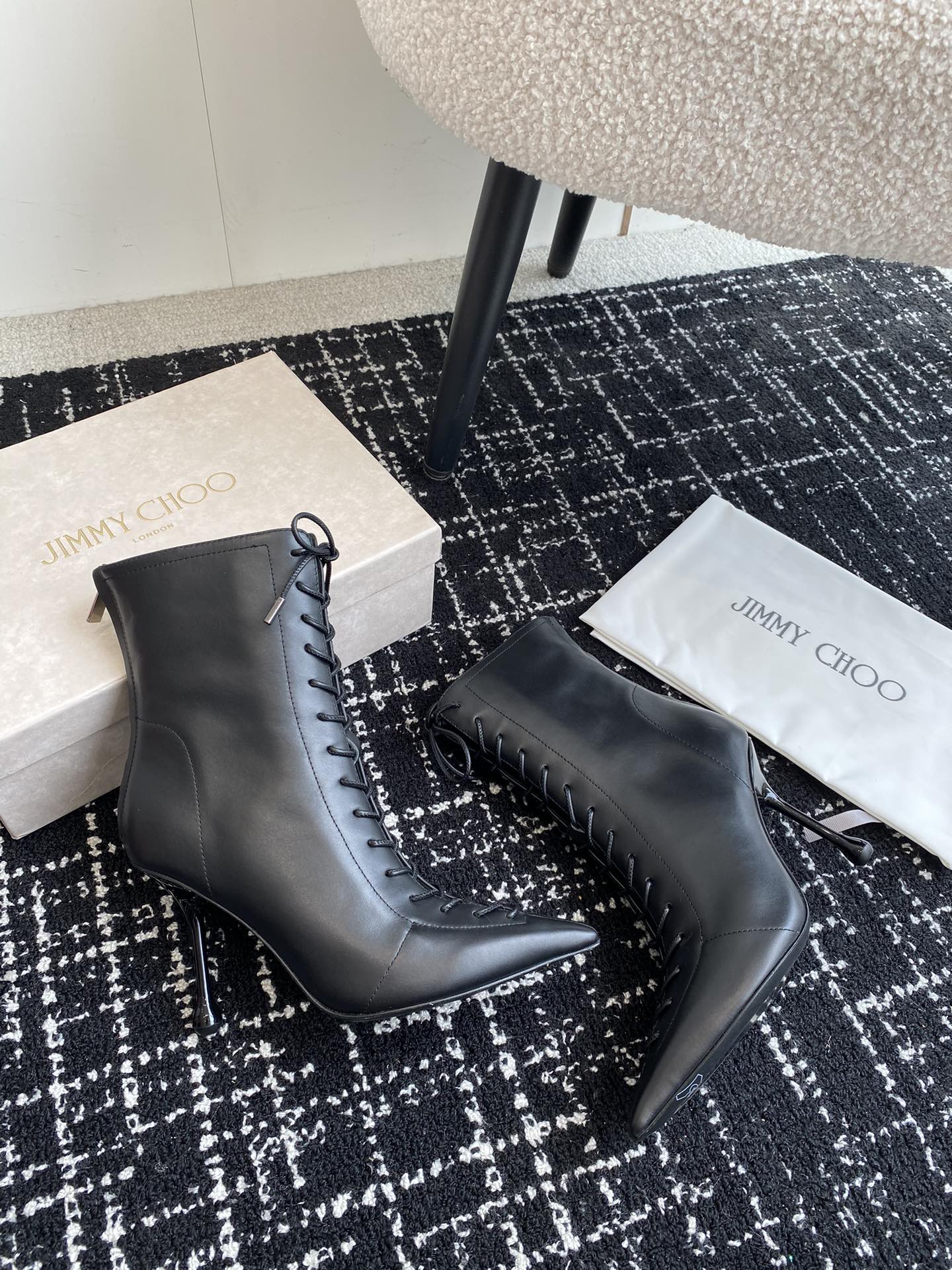 JIMMY CH**VIP1:1 Early Autumn new simple pointed calfskin high-heeled ankle boots