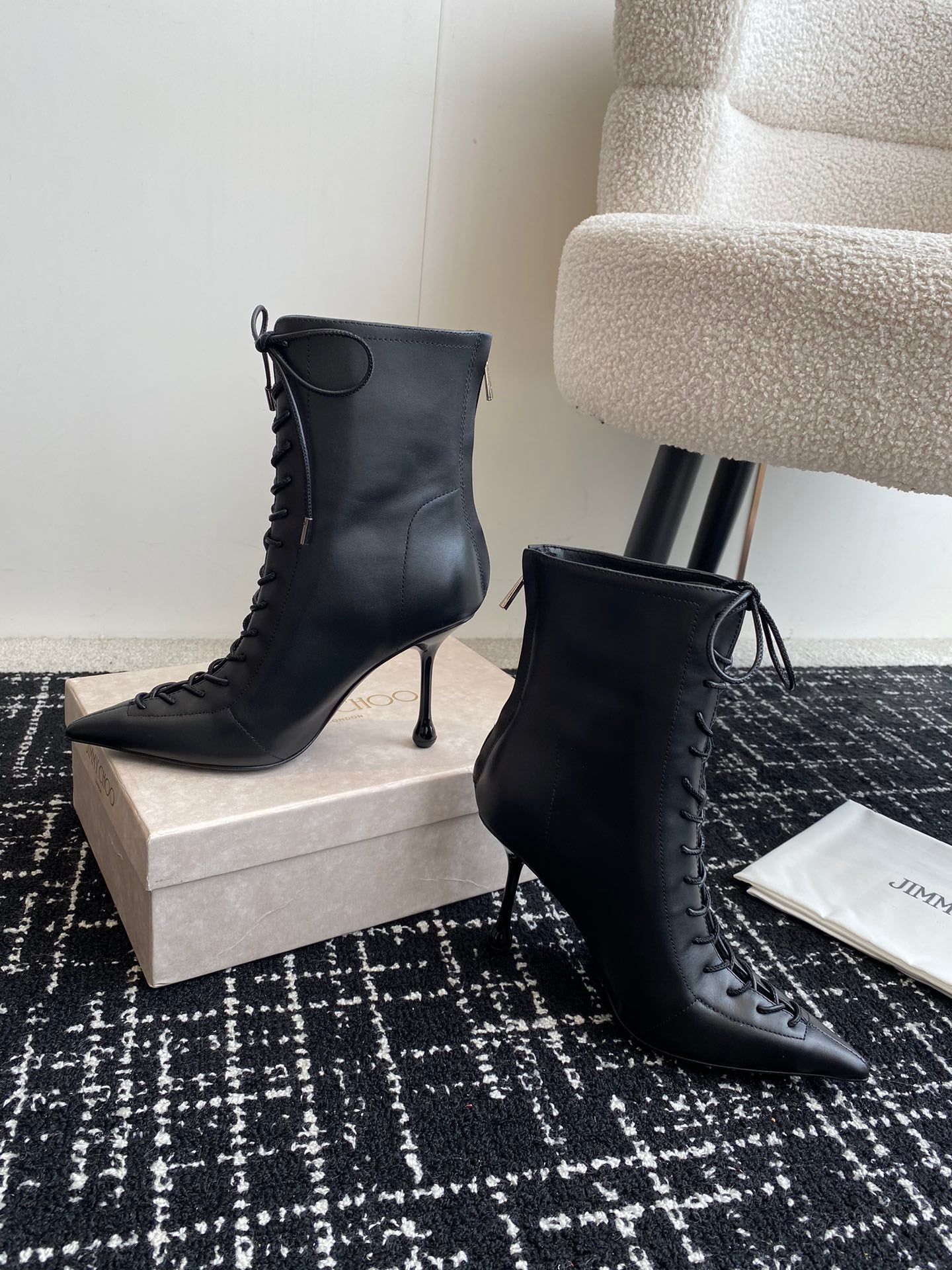 JIMMY CH**VIP1:1 Early Autumn new simple pointed calfskin high-heeled ankle boots