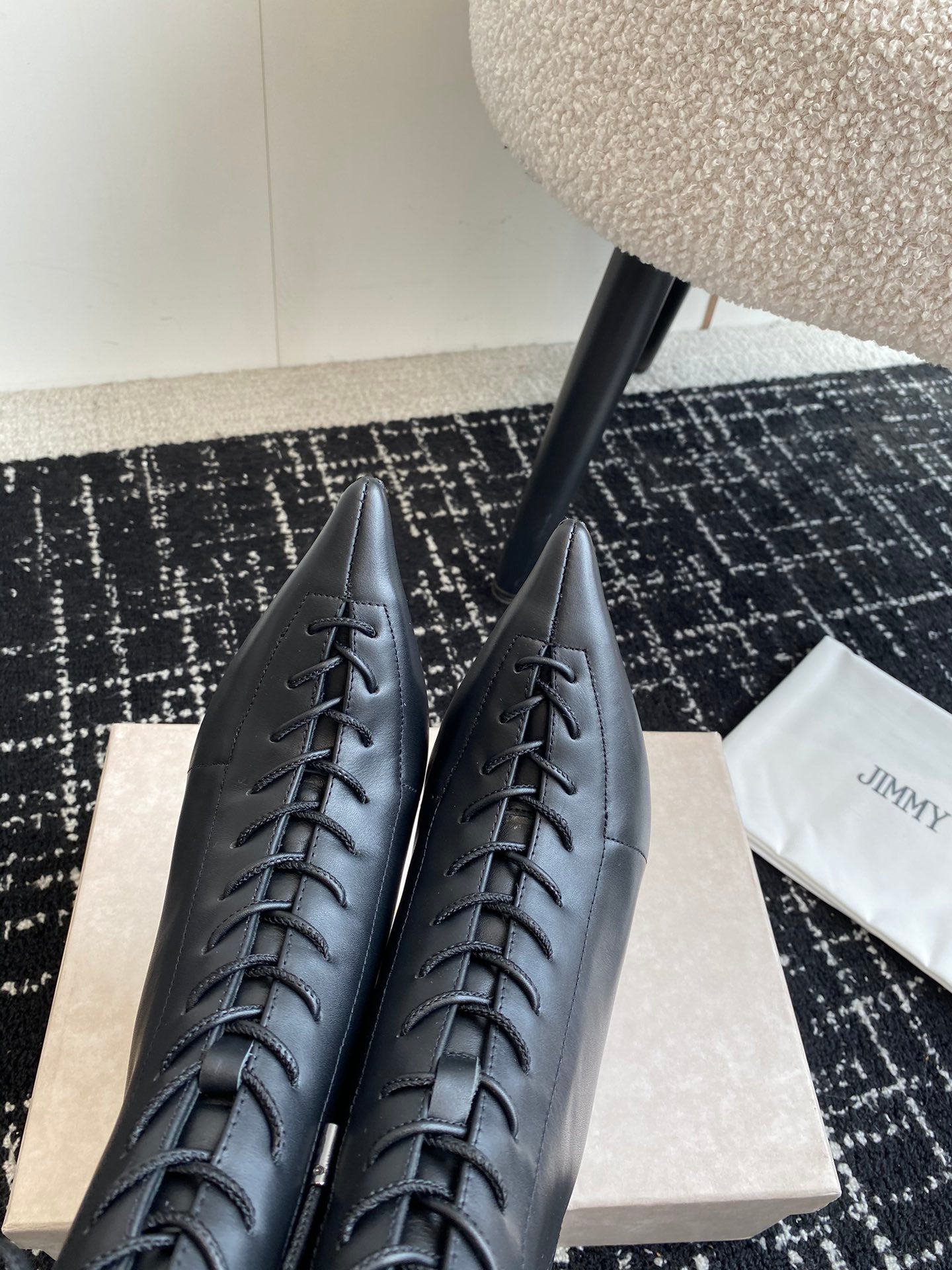 JIMMY CH**VIP1:1 Early Autumn new simple pointed calfskin high-heeled ankle boots