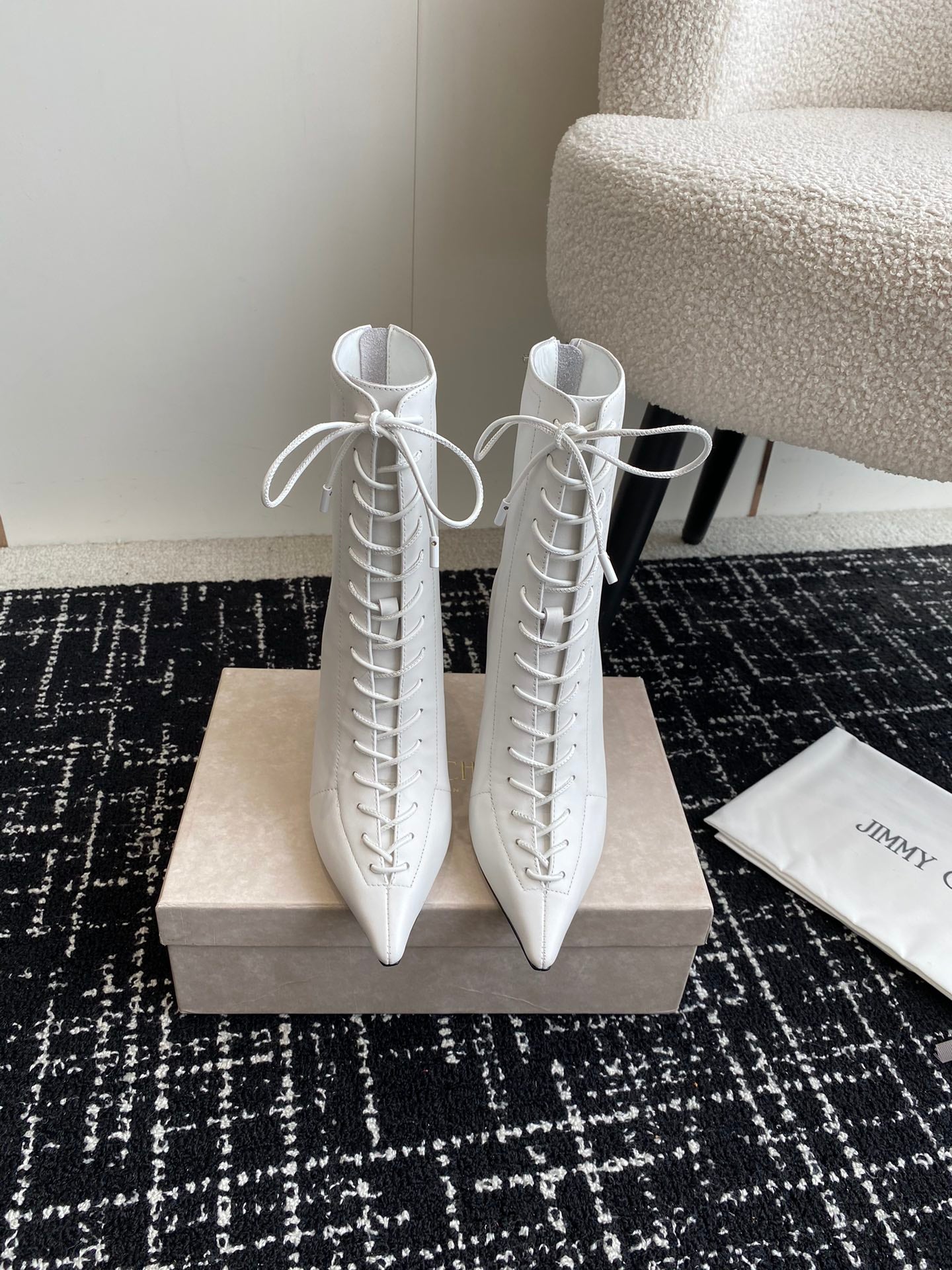 JIMMY CH**VIP1:1 Early Autumn new simple pointed calfskin high-heeled ankle boots