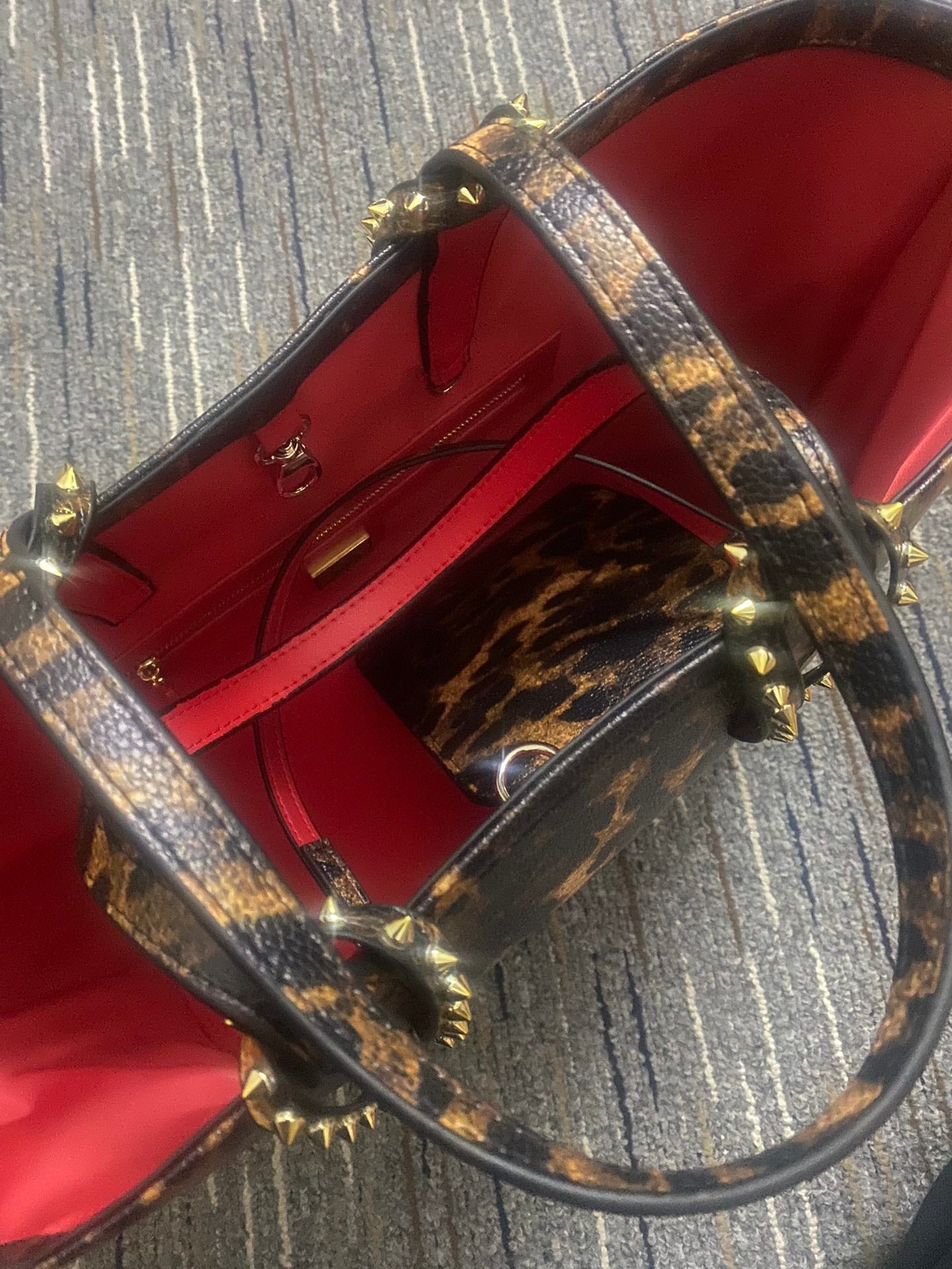 Christi** Loubout** leopard print tote