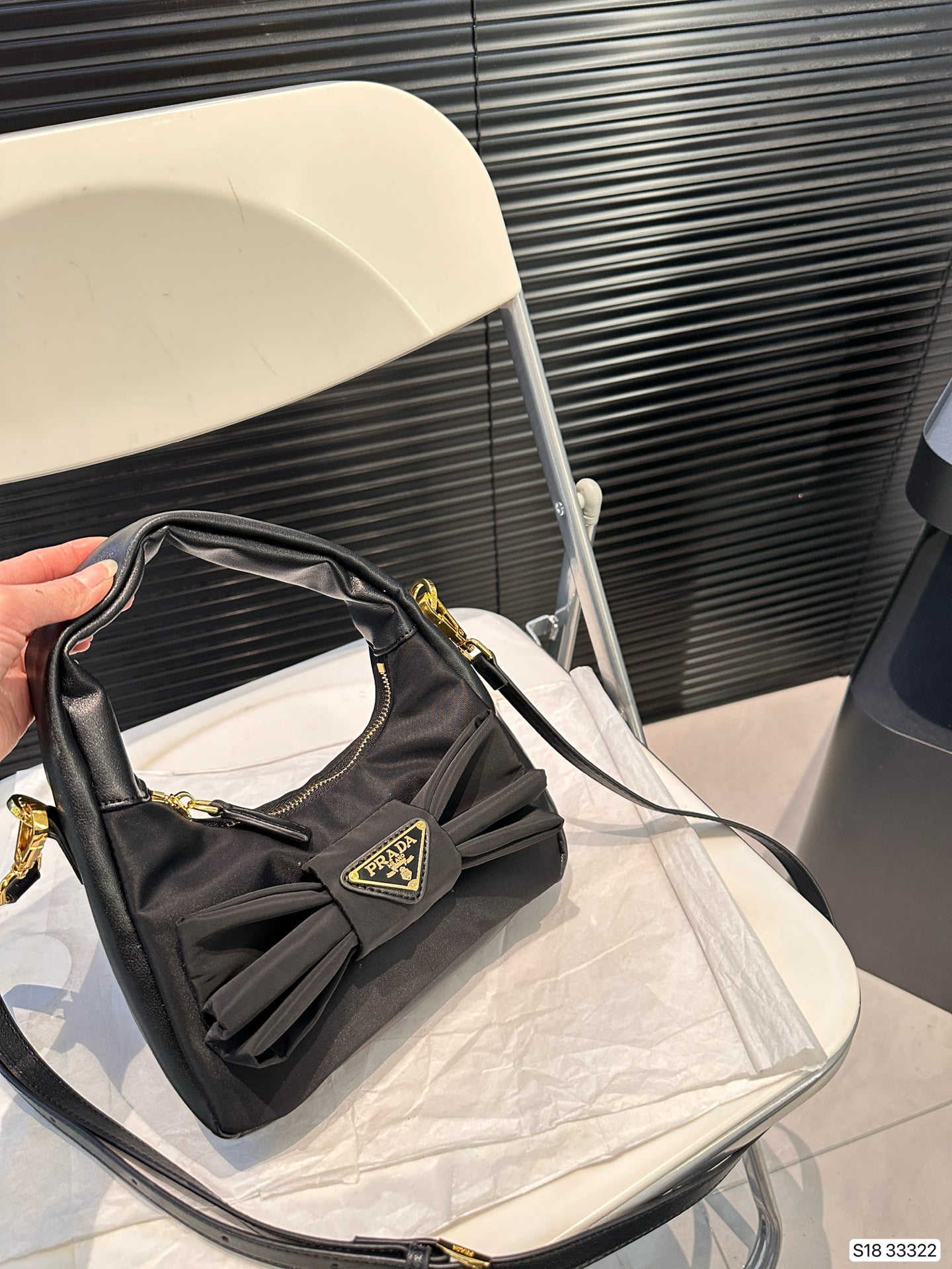 Black bow French elegant sweet retro bag