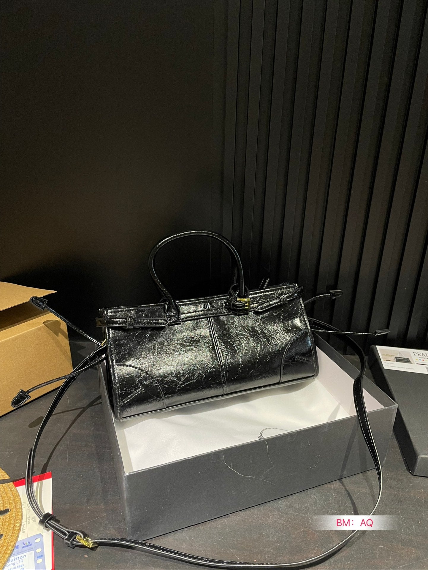 Waxed leather hobo long handle tote bag underarm bag