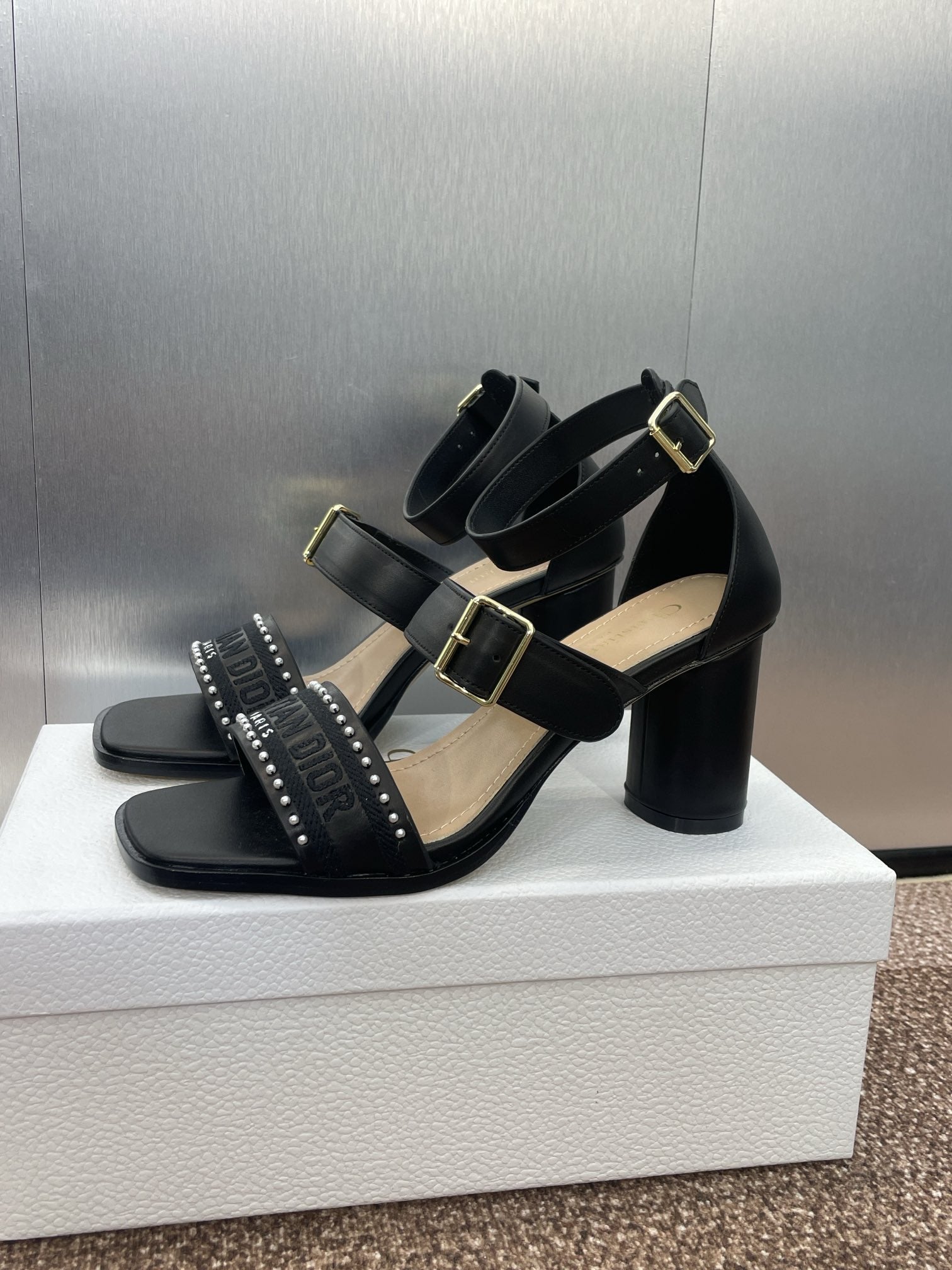 025 Spring and Summer Newest High Heel Electric Embroidery Colorblock Roman Sandals Dio VIP 1:1