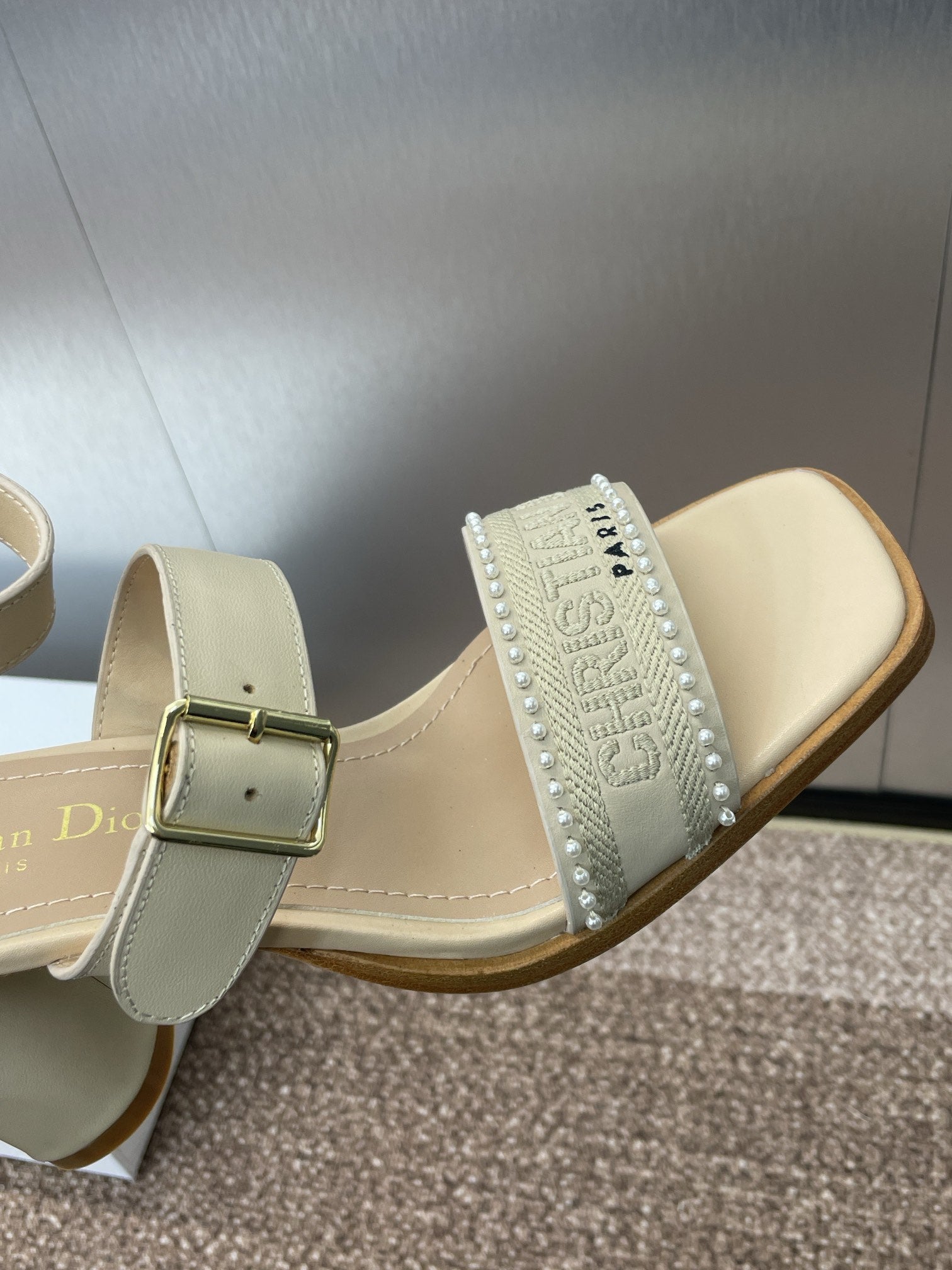 025 Spring and Summer Newest High Heel Electric Embroidery Colorblock Roman Sandals Dio VIP 1:1