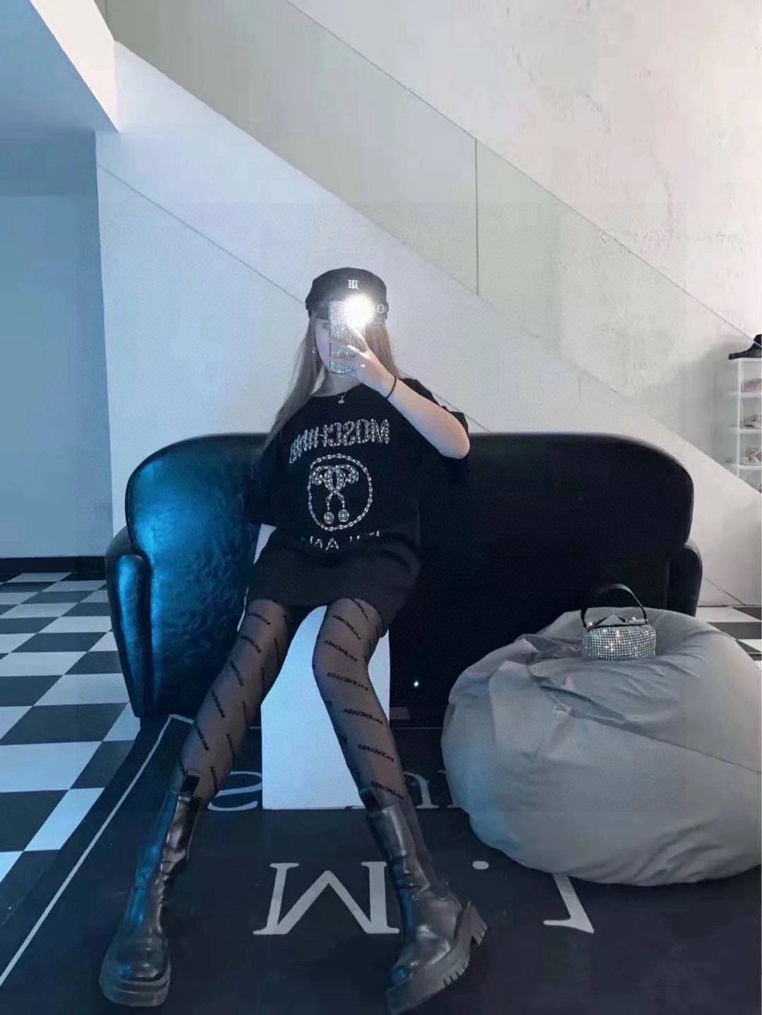 Balenciaga flocked one-piece tights
