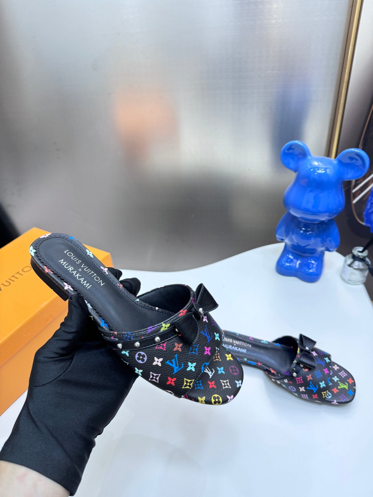 Takashi Murakami collaboration sandals/slides with bow detail