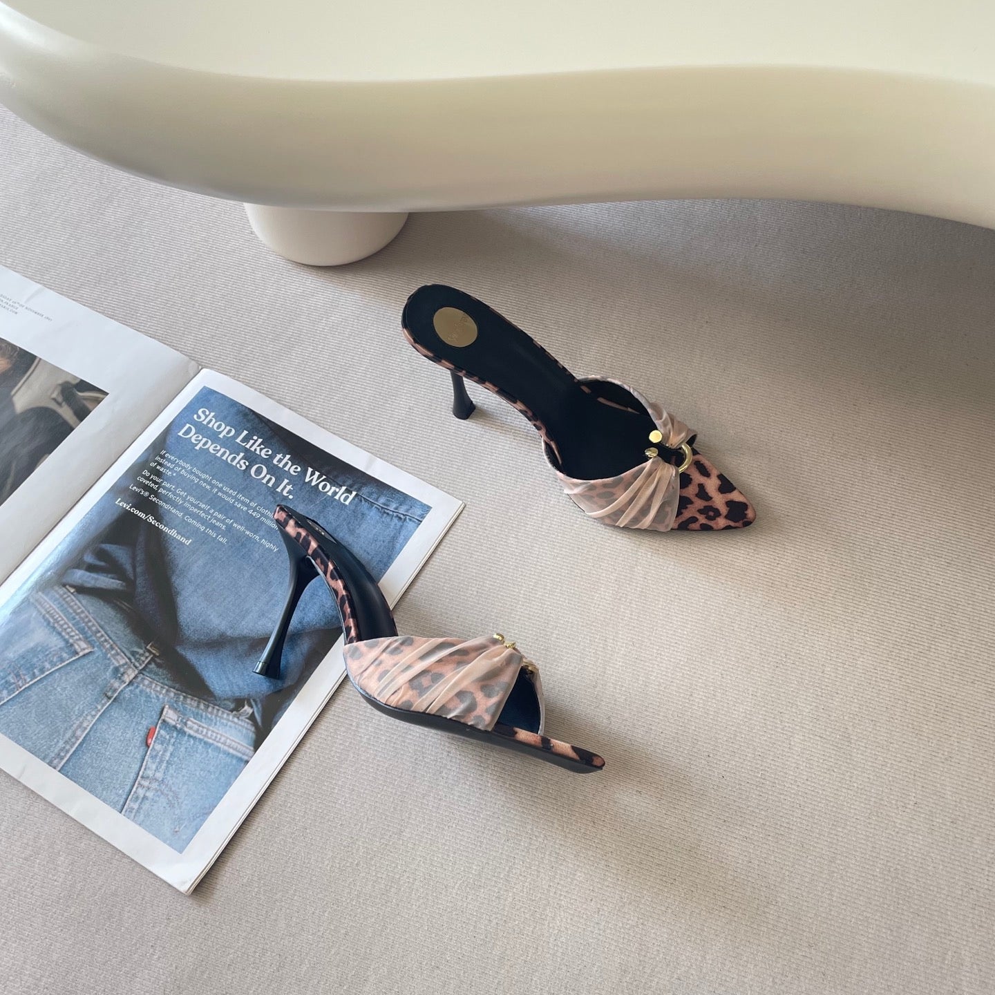 Leopard print high-heeled sandals