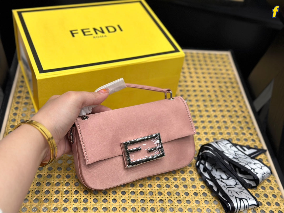 FD silk glittering diamond buckle baguette bag