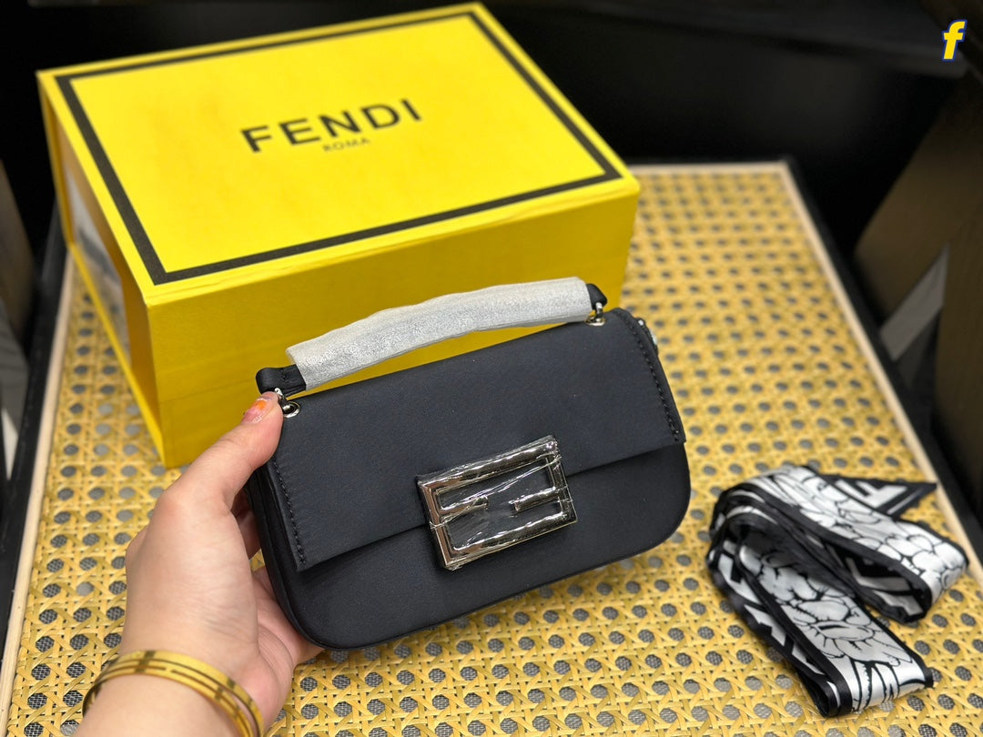 FD silk glittering diamond buckle baguette bag