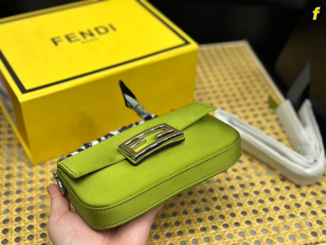 FD silk glittering diamond buckle baguette bag