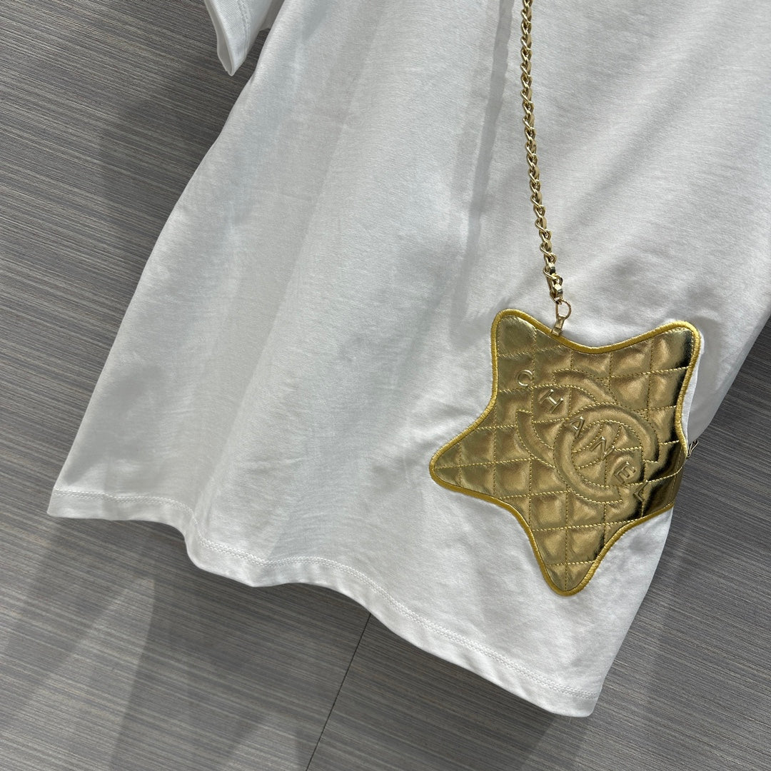 CHA* 24 early spring new product 3D diagonal hanging star T-shirt