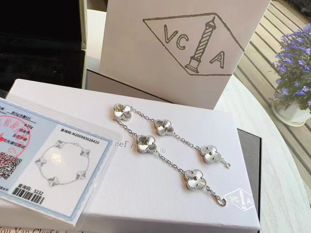 Van Clee* white gold laser five-flower bracelet (counter packaging)