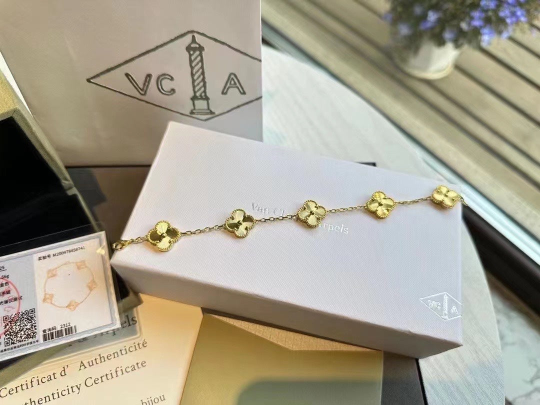 Van Clee* white gold laser five-flower bracelet (counter packaging)