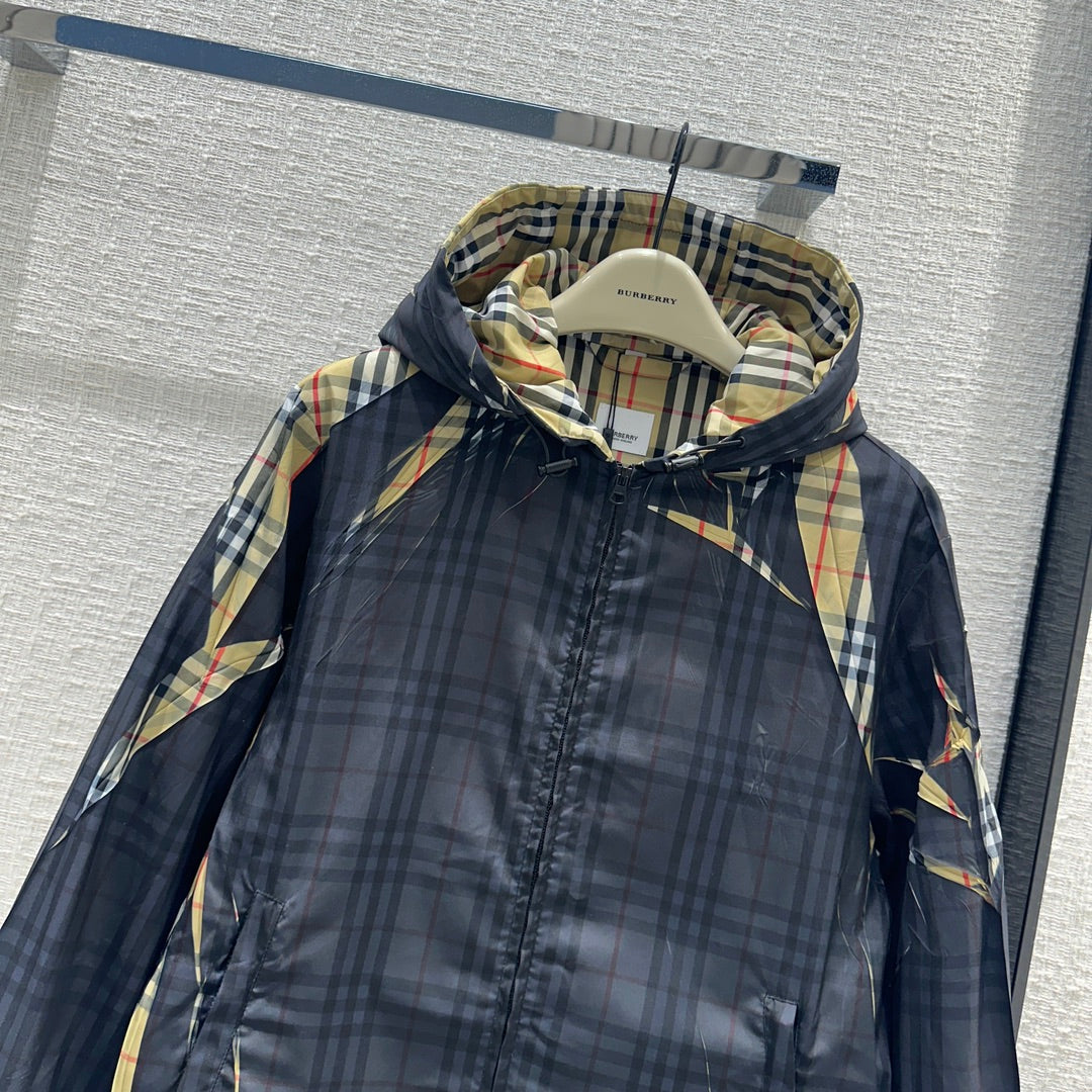 BURBEN* 24 new sliced plaid hooded jacket