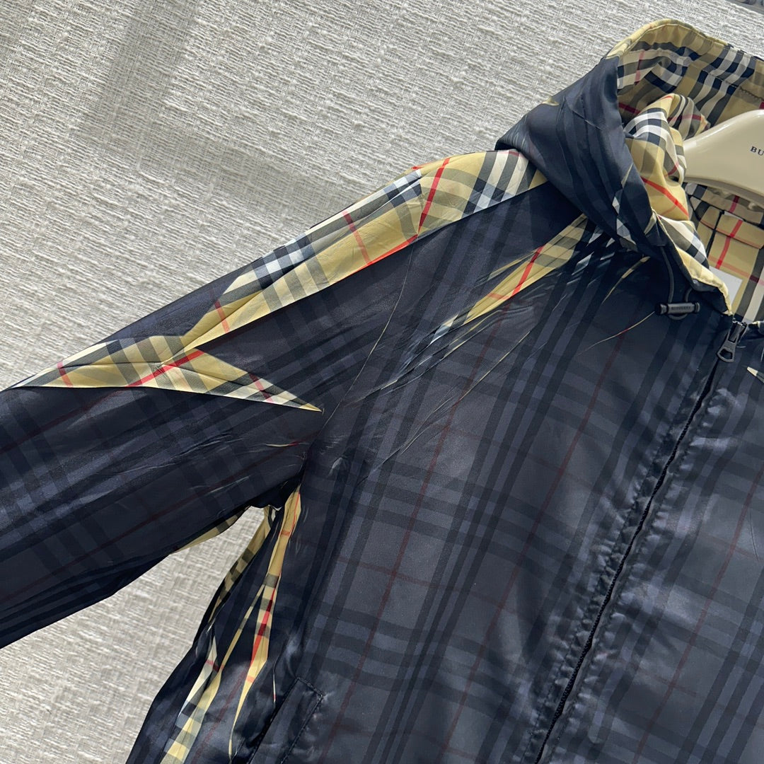 BURBEN* 24 new sliced plaid hooded jacket